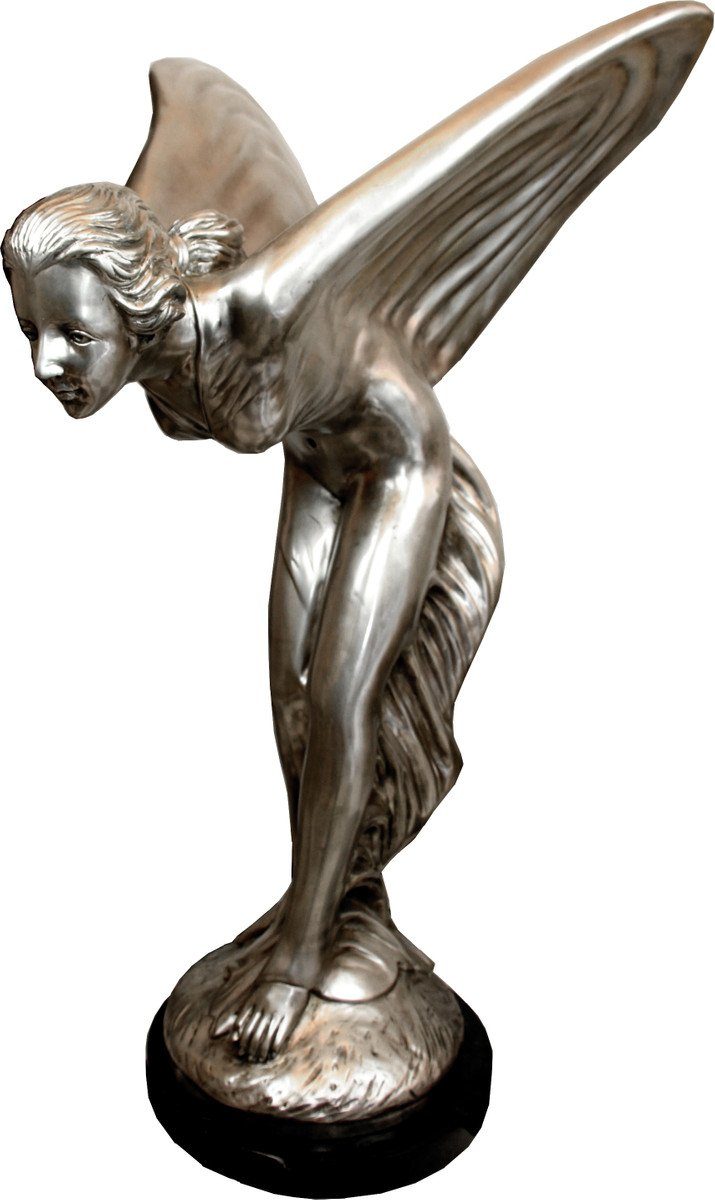 Casa Padrino Dekofigur Riesige schwere Bronze Skulptur Spirit of Ecstasy vernickelt auf Marmorsockel 113 x 63 x 74 cm - Lady with Wings Figur aus der Luxus Kollektion von Casa Padrino