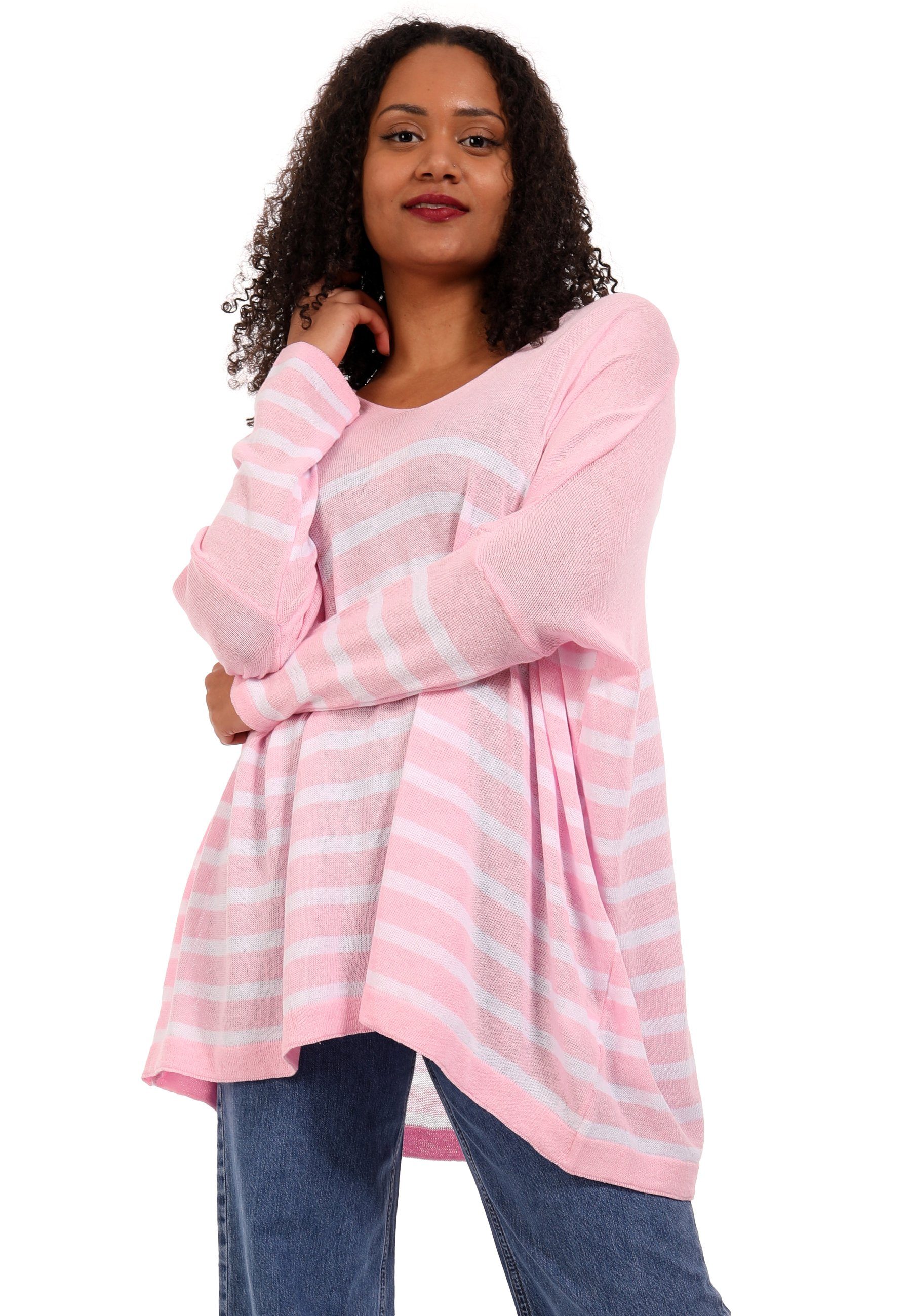 Longpullover Feinstrick-Pullover mit Streifenmuster Oversized