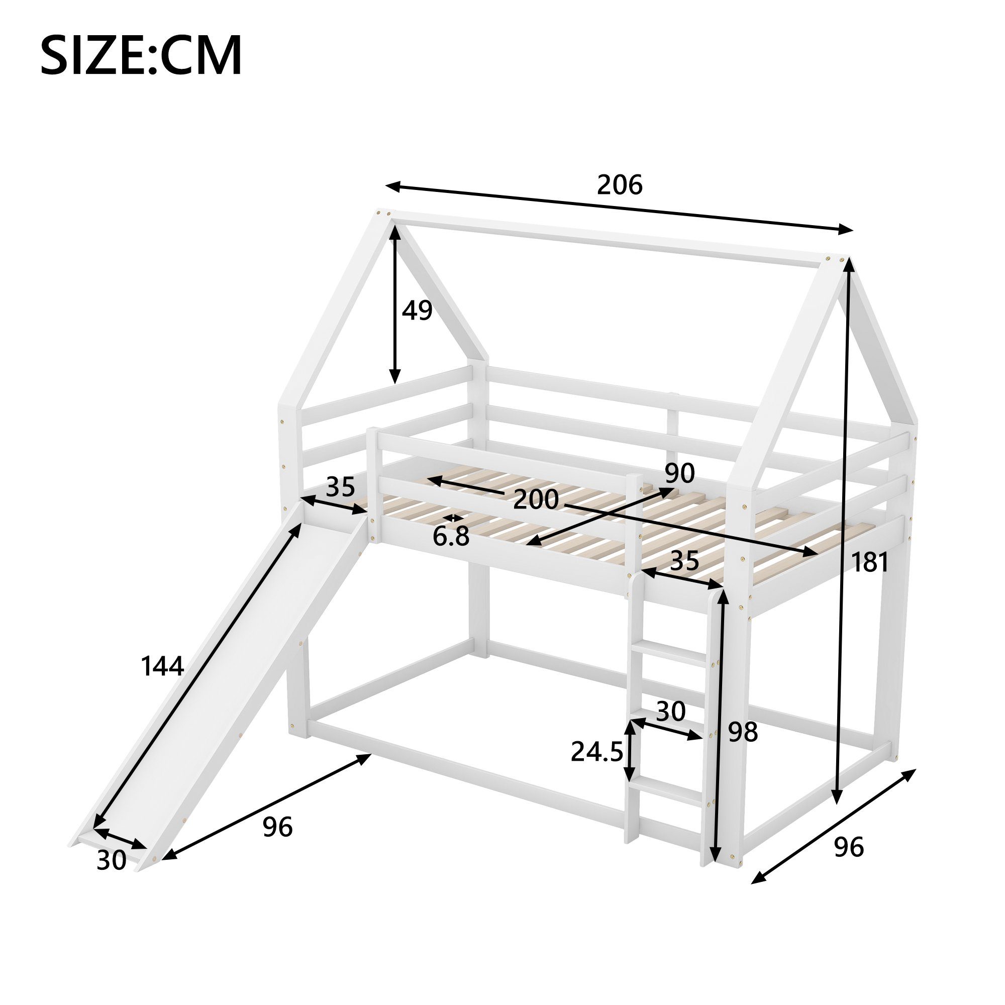 Weiß Leiter, mit mit Liegeflächen, Merax Lattenrost 90x200cm mit und Kinderbett Rausfallschutz Rutsche Hochbett Einzelbett 2 Kiefernholz Etagenbett mit aus
