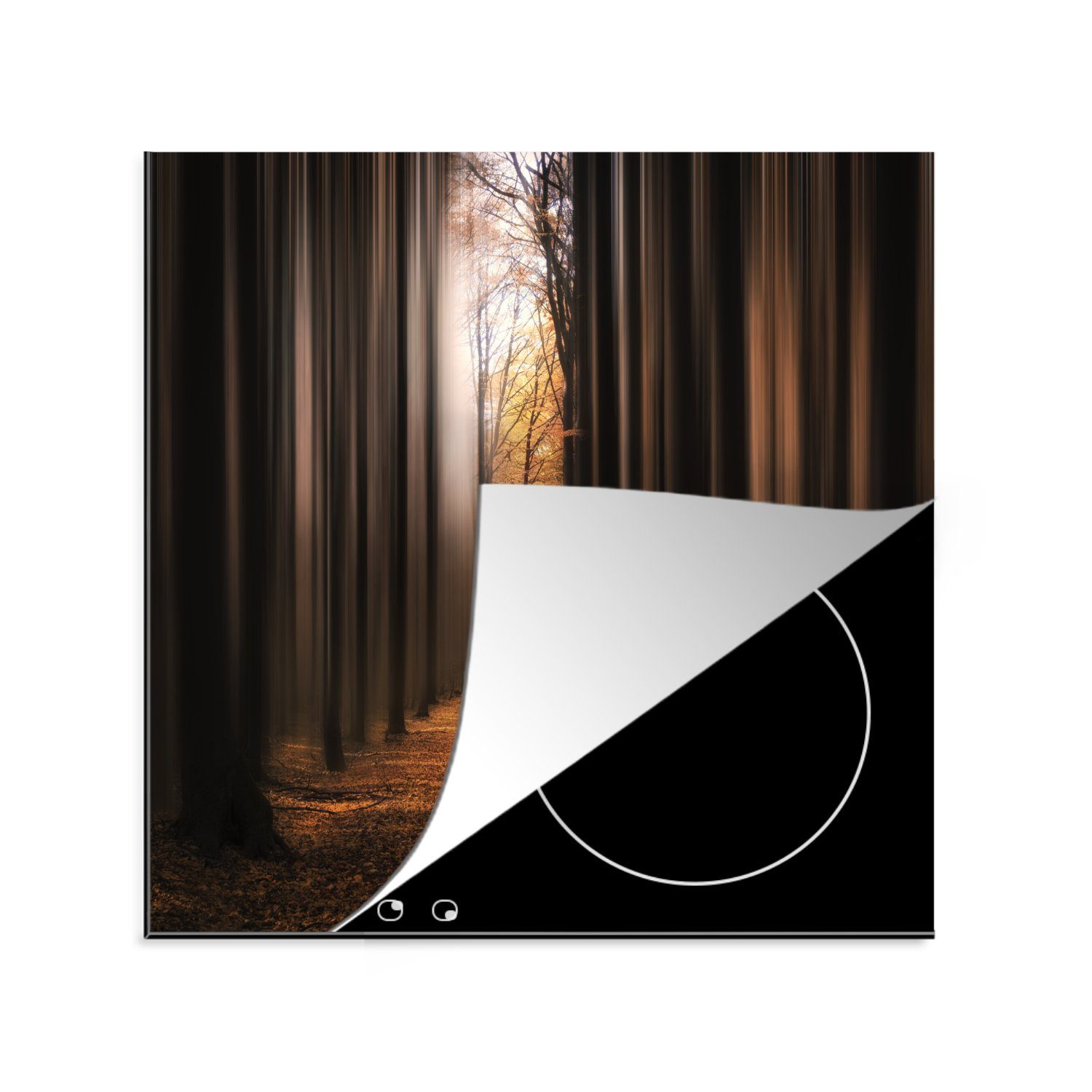 MuchoWow Herdblende-/Abdeckplatte Waldweg - Bäume - Illusionen - Wald - Rot - Laub, Vinyl, (1 tlg), 78x78 cm, Ceranfeldabdeckung, Arbeitsplatte für küche