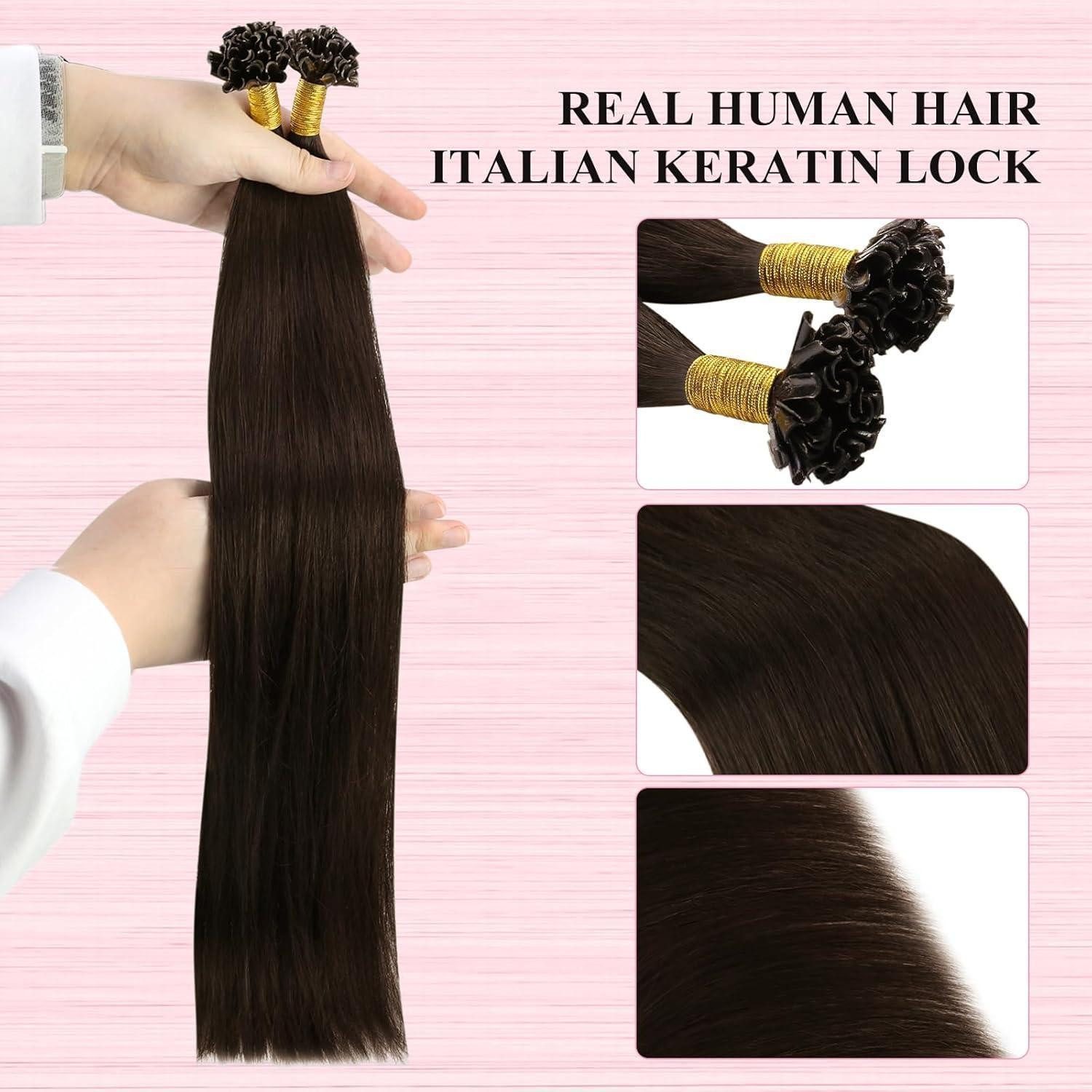 LuxusKollektion Echthaar-Extension Extensions Bondings Echthaar Keratin 50 cm U Tip 1 U Tip 2 Dunkelbraun