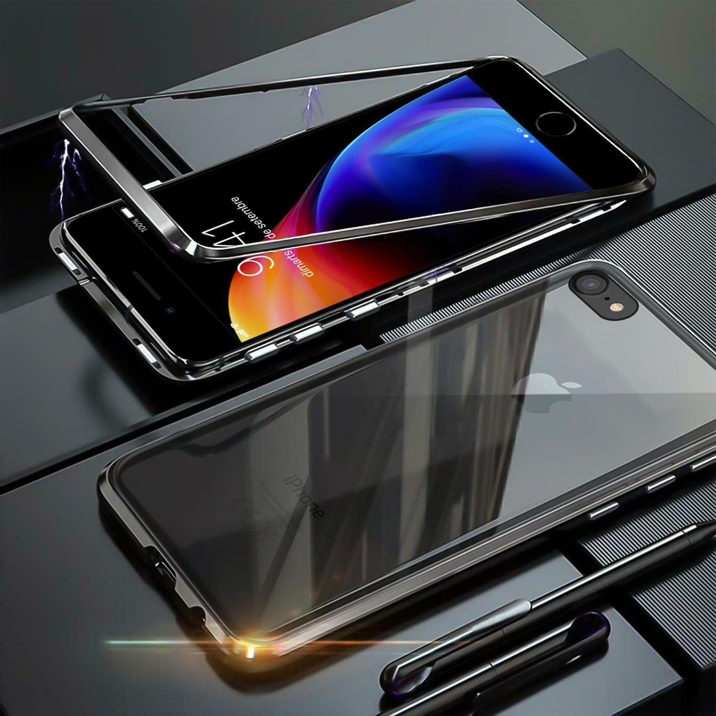 CoolGadget Handyhülle Metall Magnet Handy Case 5,5 Zoll, Hülle Stabil  Outdoor Schutz Cover Rückseite Gehärtetes Glas für iPhone 6 Plus / 6S Plus