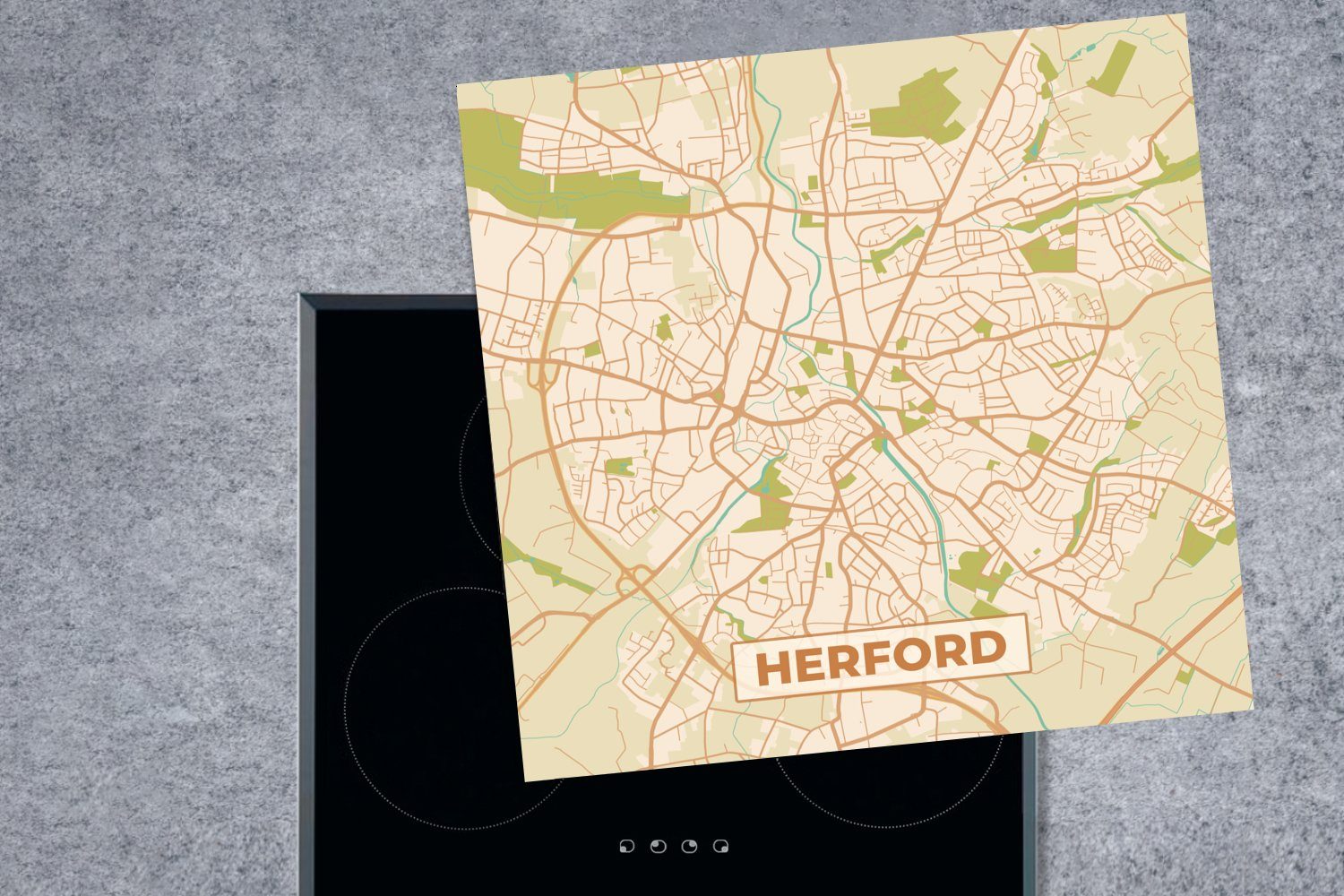 Herdblende-/Abdeckplatte küche - tlg), (1 MuchoWow cm, 78x78 Stadtplan Karte - Arbeitsplatte für Ceranfeldabdeckung, Herford Vintage, - Vinyl,