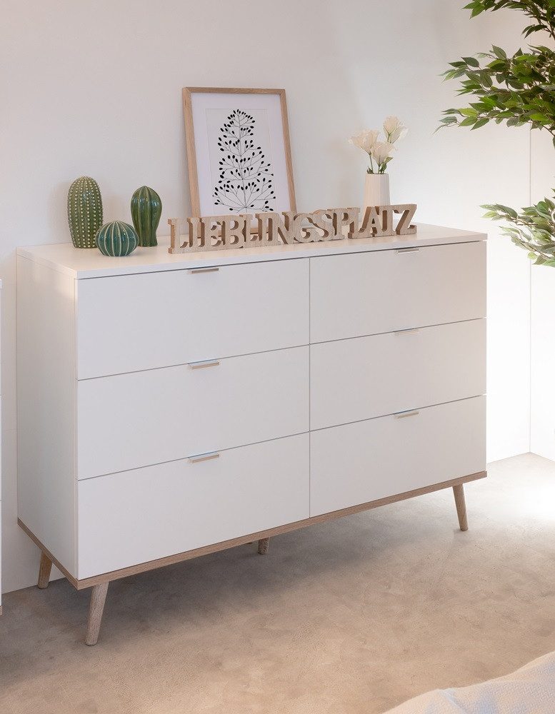 Finori Sideboard Kommode 2 Oslo, Skandinavisch, weiß / Sonoma Eiche