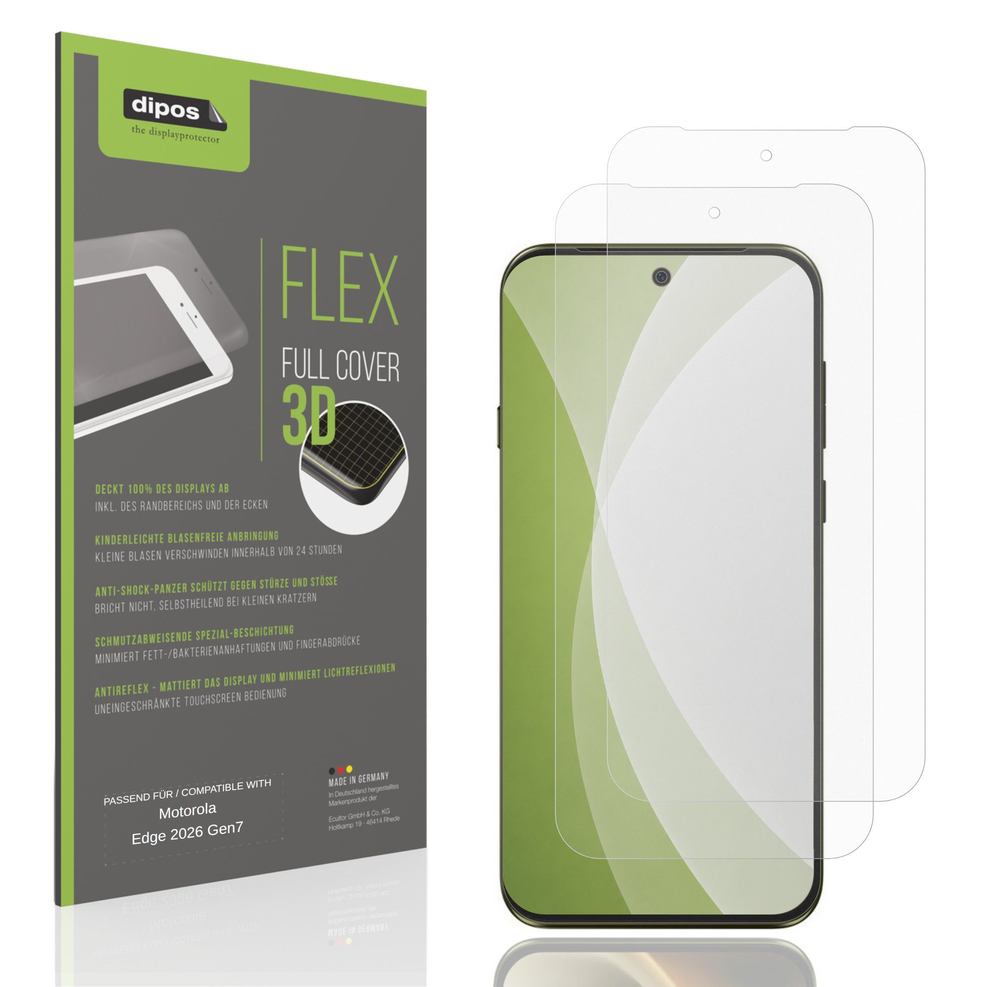 dipos Displayschutzfolie Schutzfolie für Motorola Edge 2026 Gen7, 2 Stück, Displayschutz Schutz Folie Made in Germany