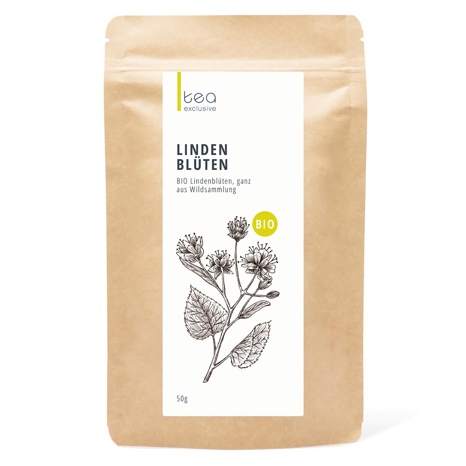 tea exclusive Tee Lindenblüten aus Wildpflückung, BIO Kräutertee, 50g, Sanft, süß, sinnlich mit einer lieblich-blumigen Note von Honig.