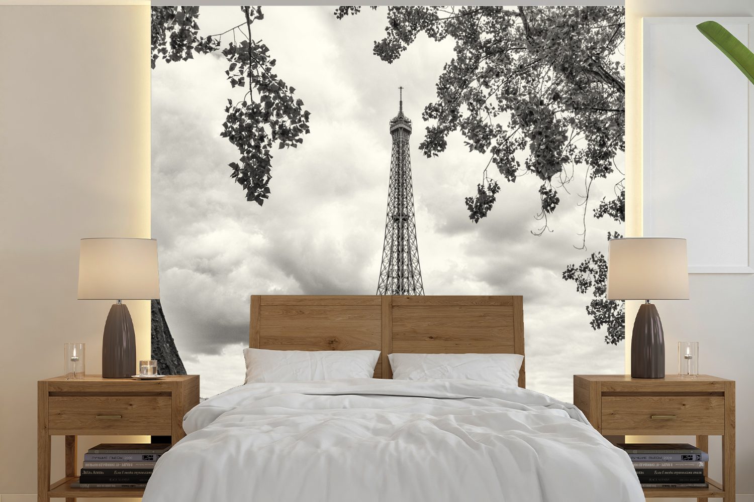 MuchoWow Fototapete Eiffelturm durch die Bäume, Matt, bedruckt, (5 St), Vinyl Tapete für Wohnzimmer oder Schlafzimmer, Wandtapete