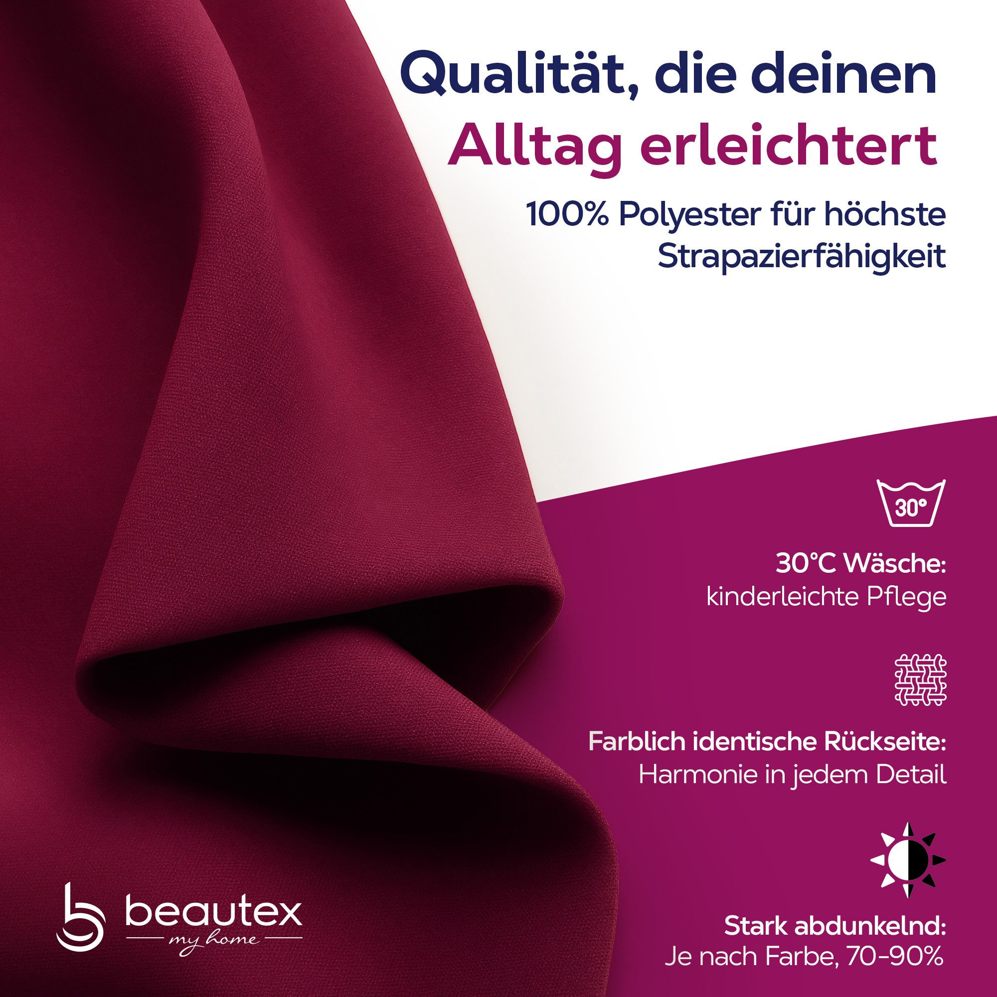 Beautex Verdunkelungsvorhang 2er Set Verdunkelungsgardine mit U-Band, Blackout Vorhang abdunkelnd (2 St), Kräuselband, verdunkelnd