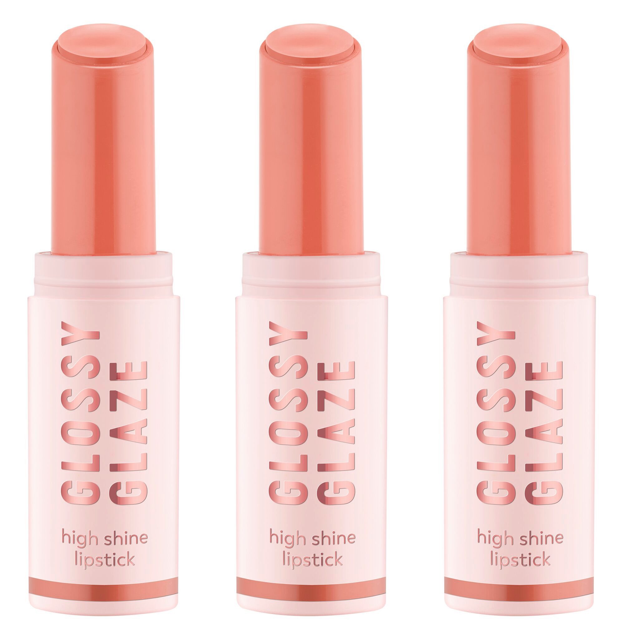 Essence Lippenstift GLOSSY GLAZE high shine lipstick, 3-tlg., Hohe Farbintensität, hochglänzendes Finish, buttrig-weiche Textur.