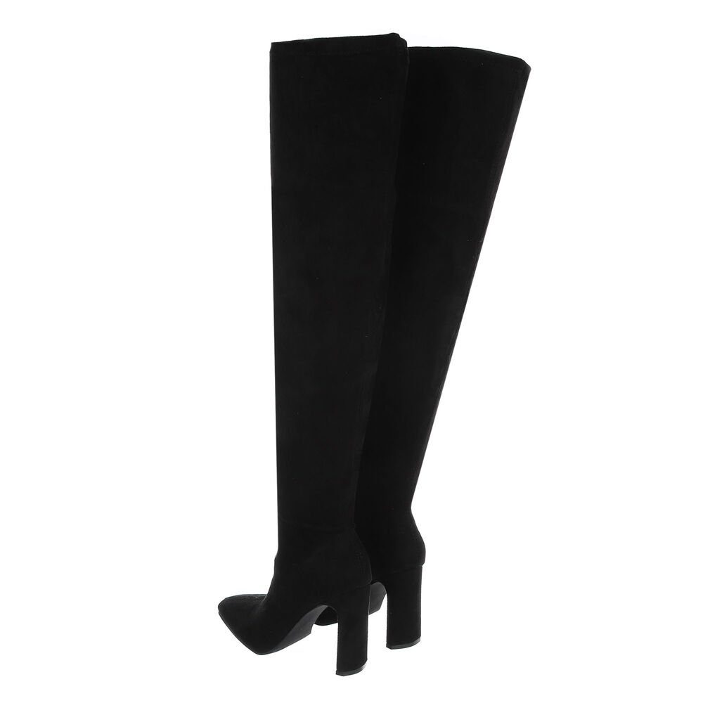 Ital-Design Damen Abendschuhe Party & Clubwear Overkneestiefel Blockabsatz High-Heel Stiefel in Schwarz