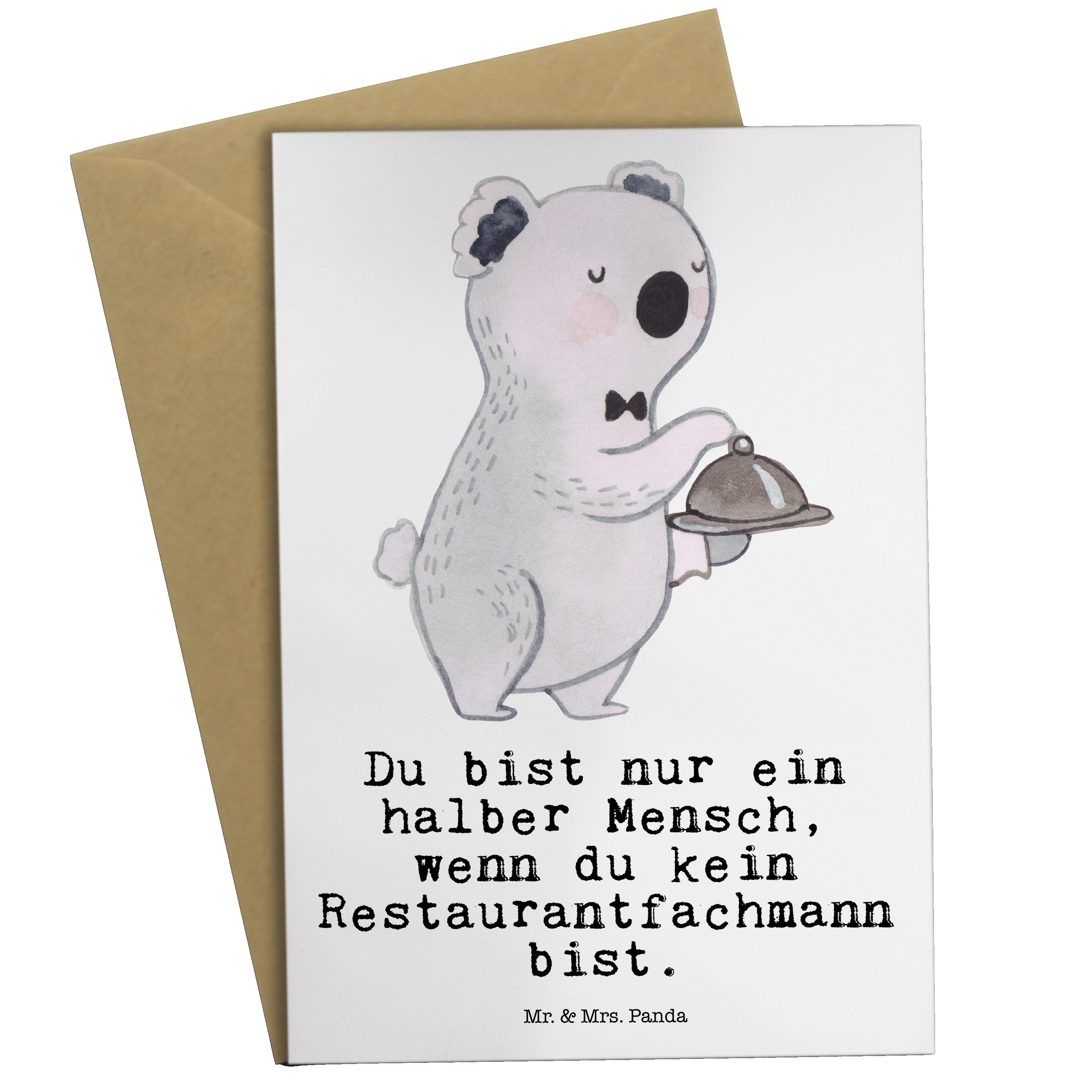 Mr. & Mrs. Panda Grußkarte Restaurantfachmann mit Herz - Weiß - Geschenk, Servicefachkraft, Glüc