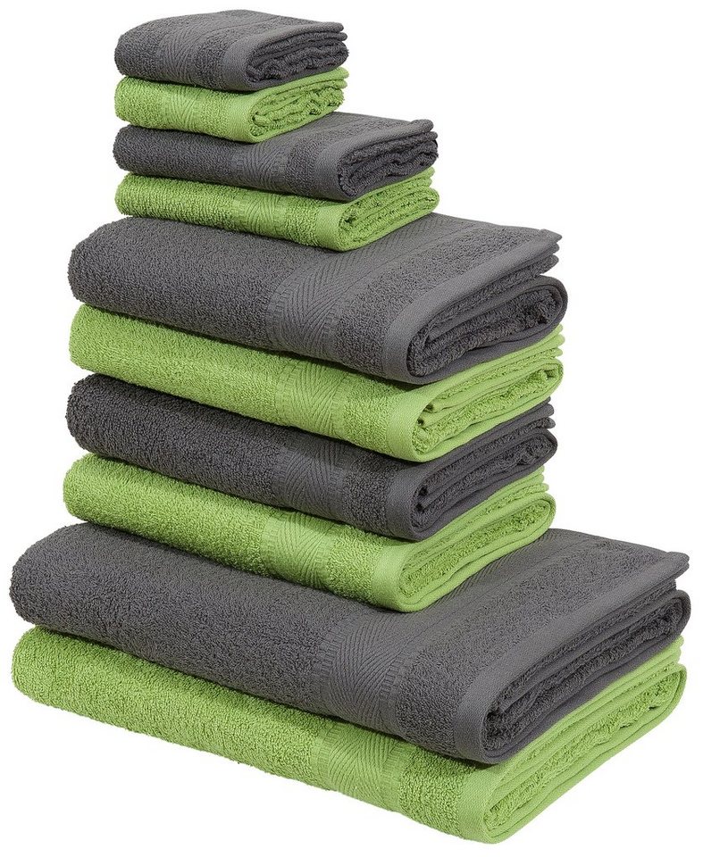 8 tlg Handtuchset  4x Duschtuch 4x Handtuch Apfelgrün mit Farbkombi