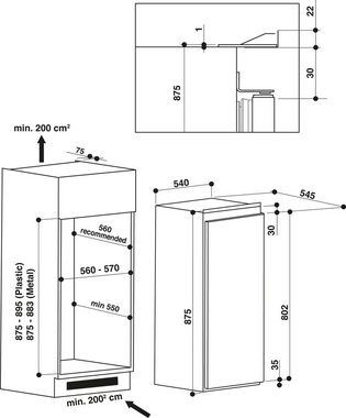 BAUKNECHT Einbaukühlschrank KSI 9VF2, 87,5 cm hoch, 54 cm breit