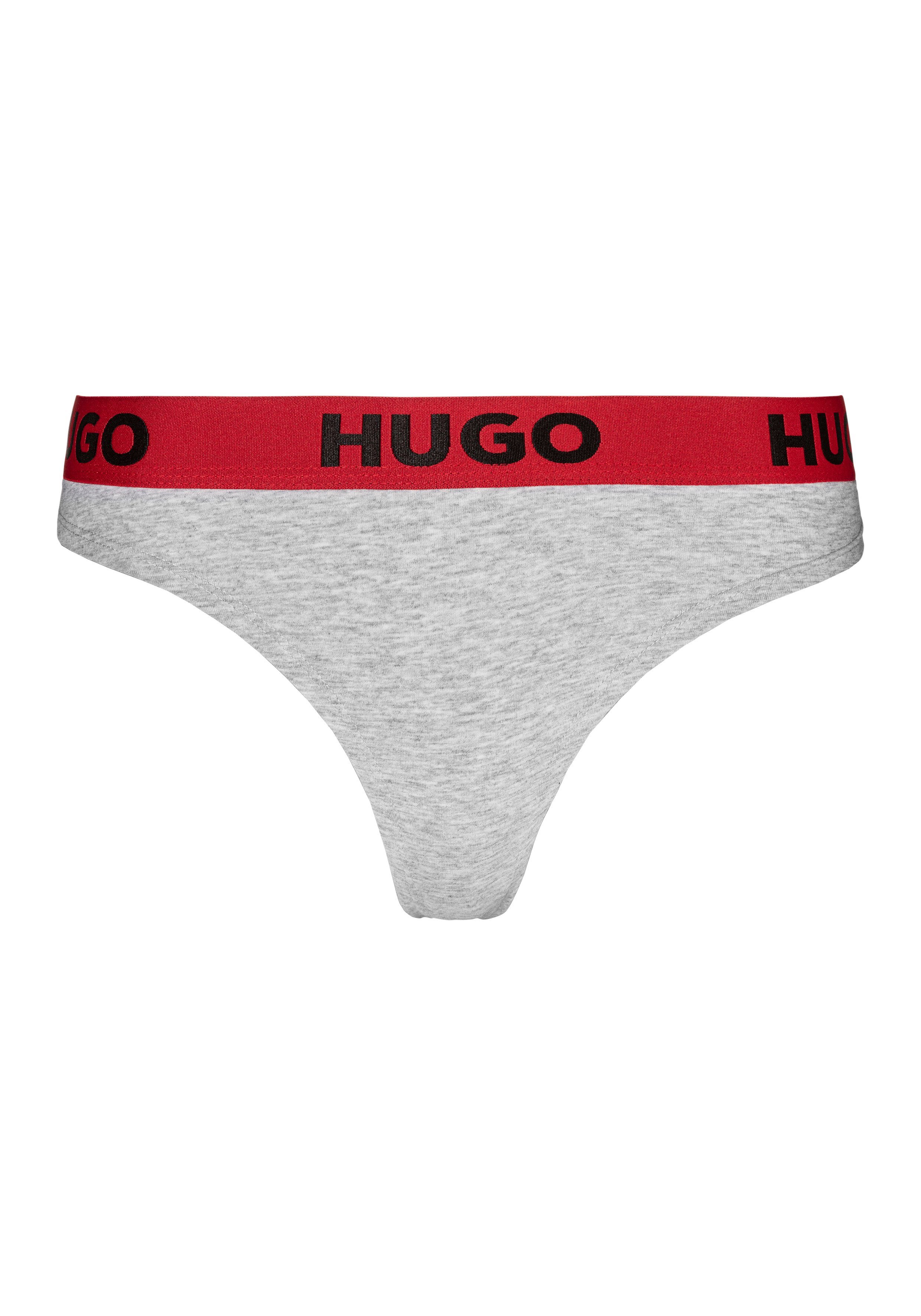 HUGO String THONG SPORTY LOGO Medium-Grey auf HUGO elastischem Logo Bund 035 mit