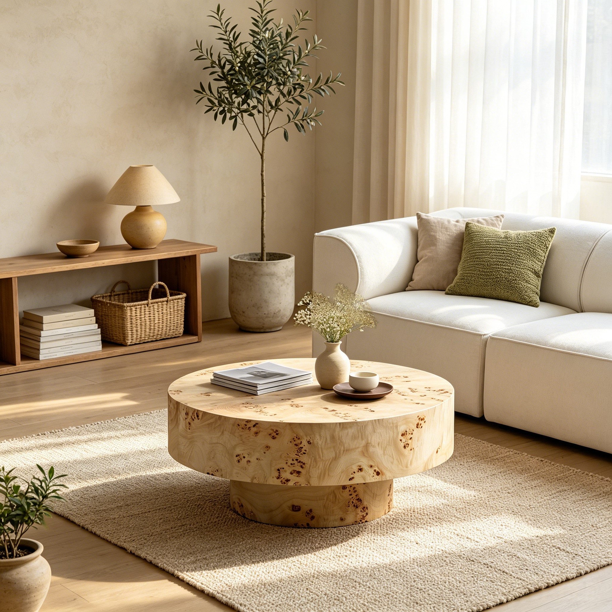 WILLIAMSPACE Couchtisch Benno Runder Couchtisch mit Burl Furnier-Minimalistischer Couchtisch (1 St), Maße ca.: B80 x T80 x H35 cm