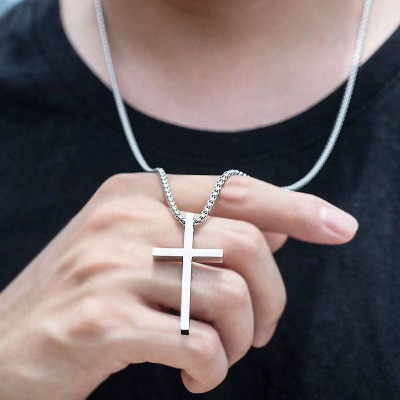 KARMA Kette mit Anhänger Halskette mit Kreuz Silber Herren Edelstahl 60 cm günstig online kaufen