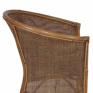 Casa Moro Rattanstuhl Rattansessel Sumatra Braun mit Kissen halbrund Loungesessel, Flechtsessel aus Natur-Rattan handgefertigt