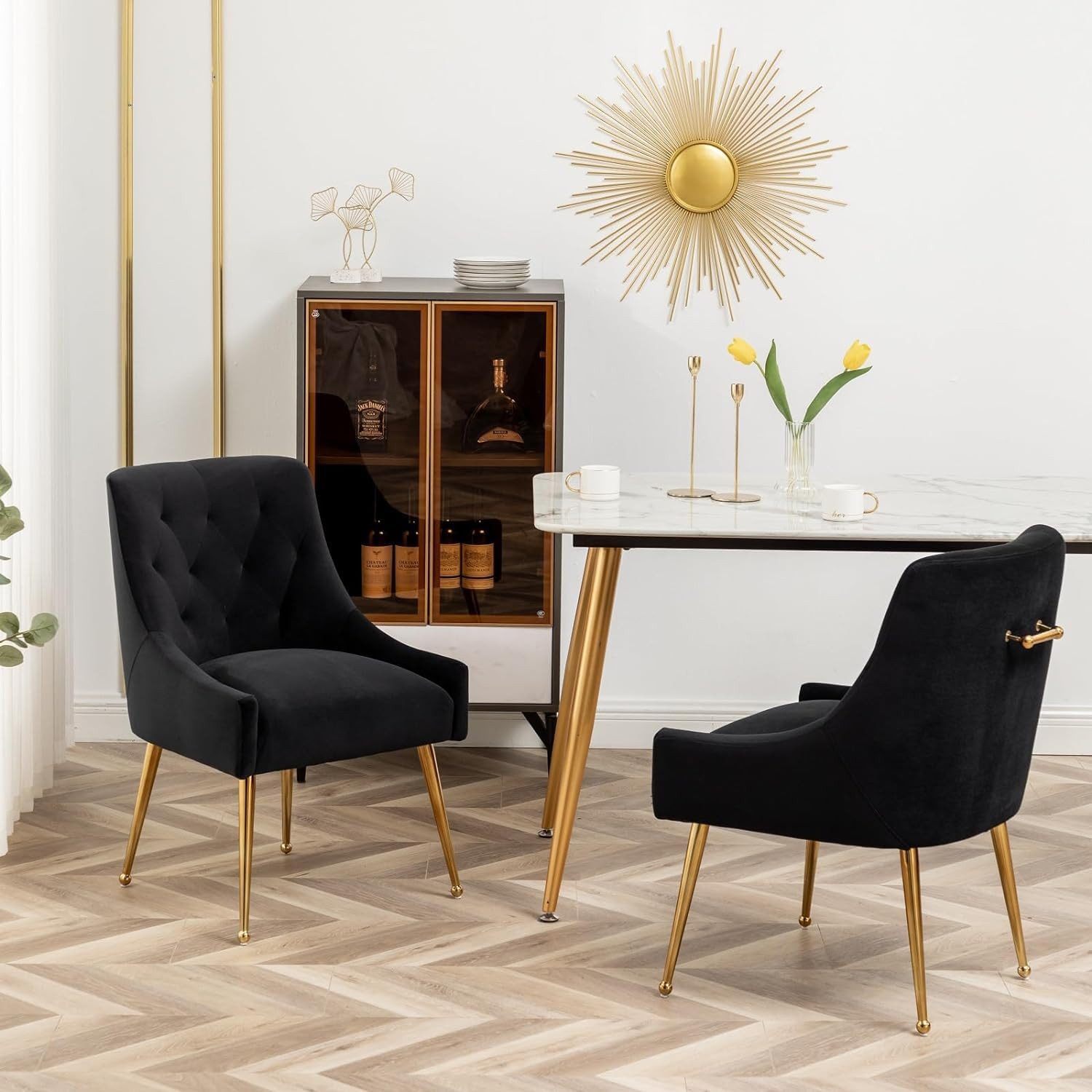 SEYNAR Esszimmerstuhl Polsterstuhl Kosmetikstuhl Wohnzimmersessel mit goldenen Beinen (2 St), für Schreibtisch, Schlafzimmer und Küche