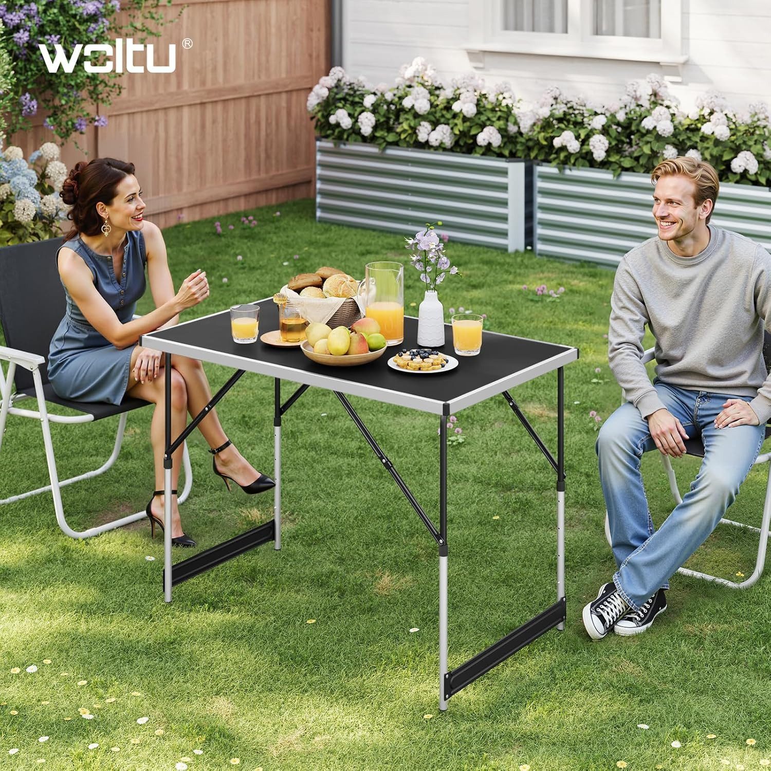 Woltu Campingtisch (1-St), Klapptisch höhenverstellbar, Aluminium Stahl MDF