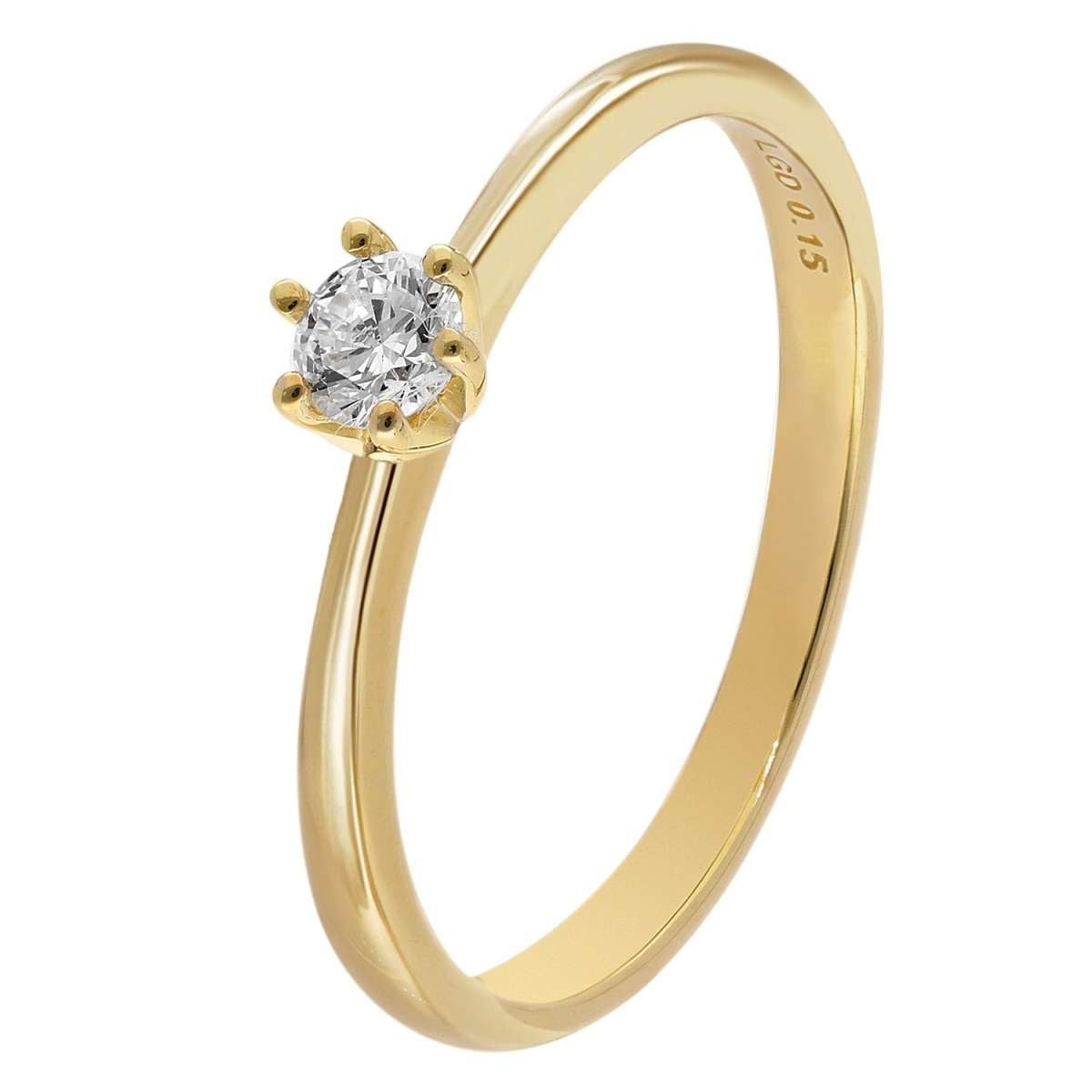 Glizz Solitärring GL8658, Damenring mit Lab Grown Diamant 0,15 ct Gold 333 Brillantring