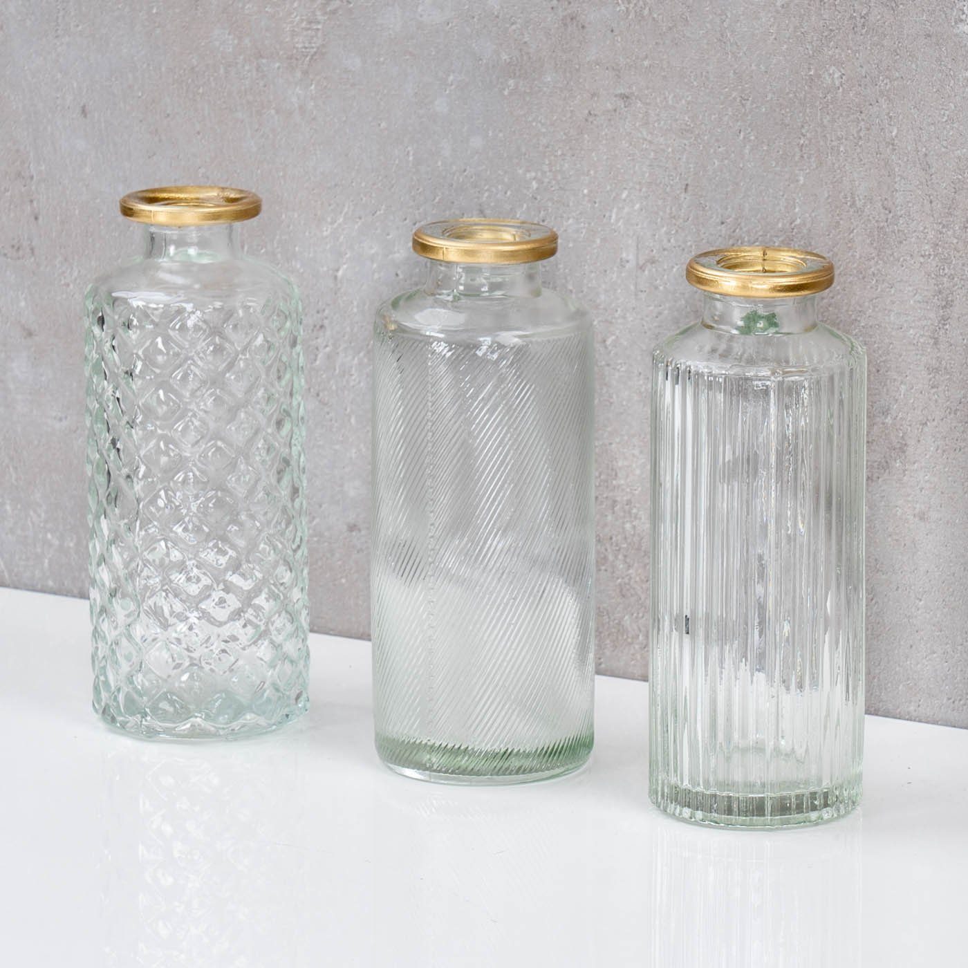 Weiß/ 3er Vase Glas Blumenvase H13cm Dekovase, Levandeo® Gold Set Tischdeko Frühling Weiß Gold