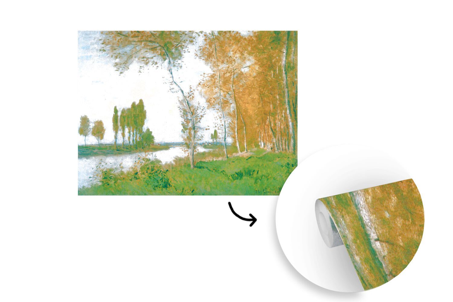 Tapete Wandtapete Frühling - Montagefertig Matt, Monet, Der Gemälde Wohnzimmer, (5 von Claude Vinyl Argenteuil MuchoWow Fototapete in bedruckt, St), für