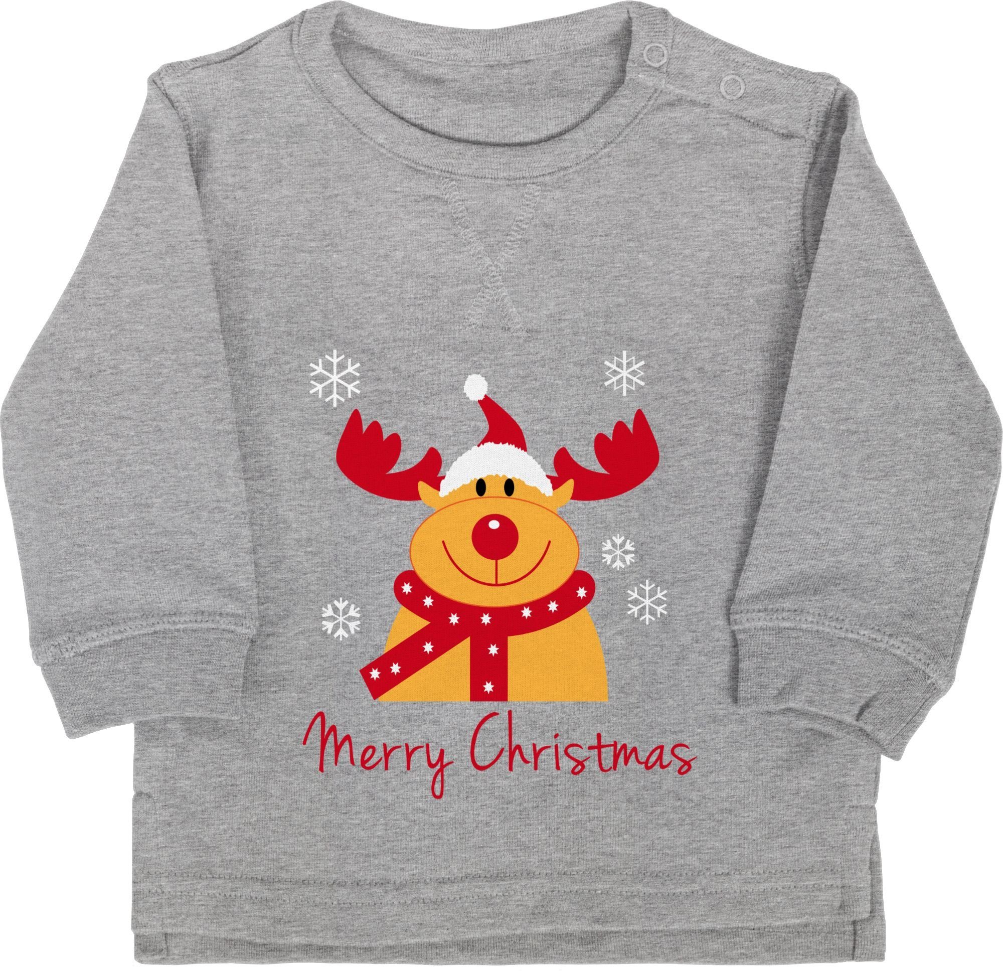 Shirtracer Sweatshirt Merry Christmas Rentier Weihnachten Kleidung Baby 2 Grau meliert