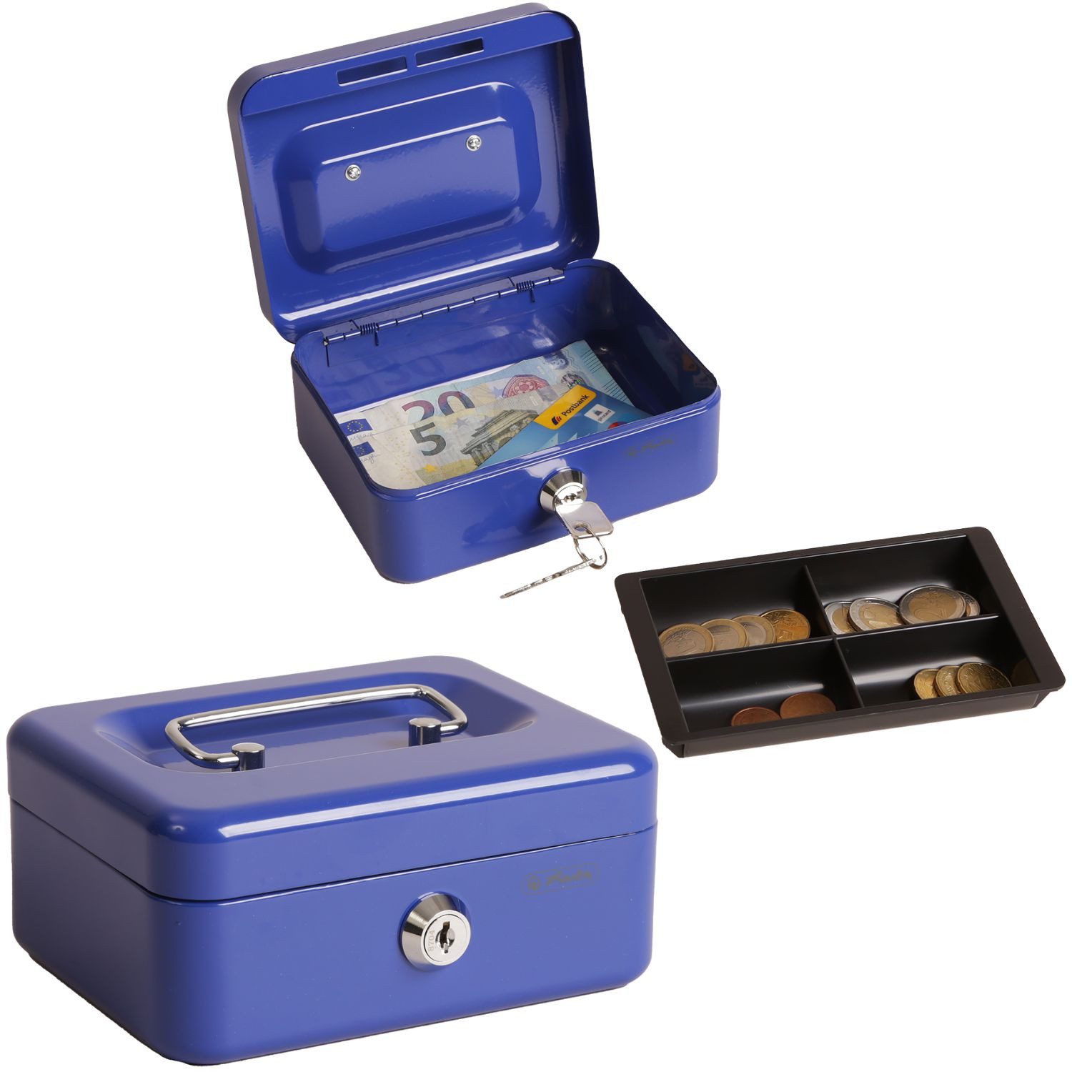 Herlitz Ablageelement Herlitz Geldkassette Mittel abschließbar Blau, 2x Sch günstig online kaufen