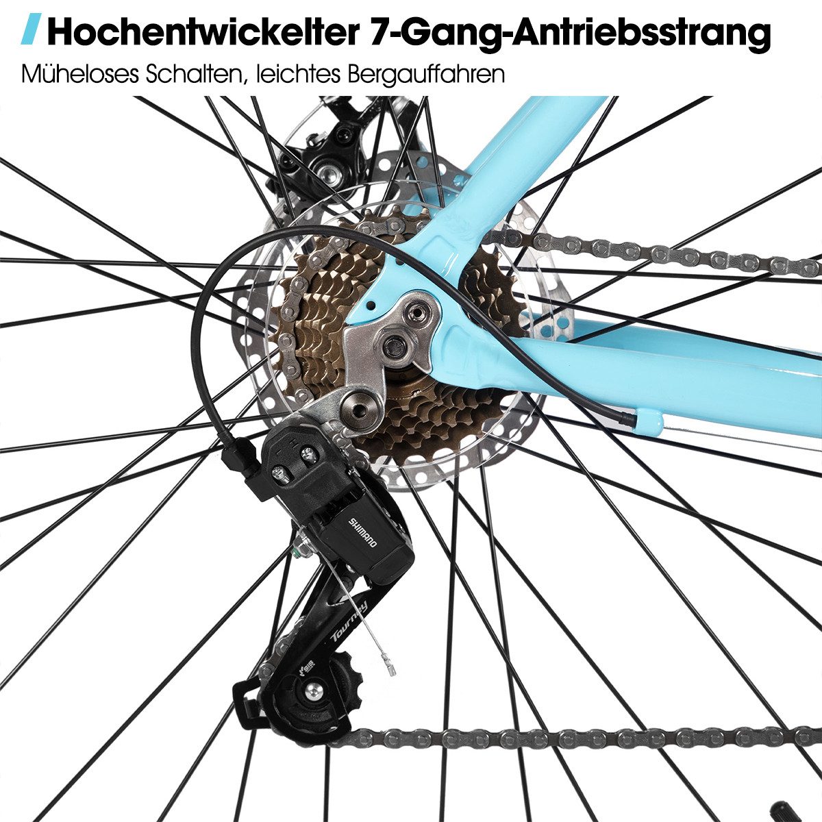 HILAND Cityrad 700C Herren Damen Student Aluminiumlegierung Pendler Stadtfahrrad, 7-Gang, mit Schutzblechen, Gepäckträger, Mechanische Scheibenbremse