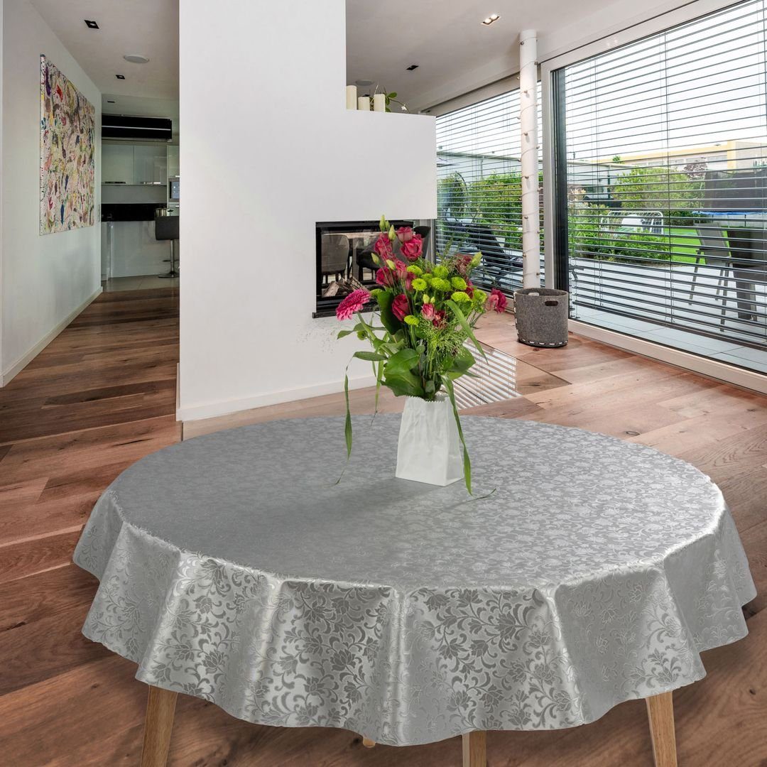 laro Tischdecke Wachstuch-Tischdecken Abwaschbar Relief geprägt Grau Rund 1 günstig online kaufen