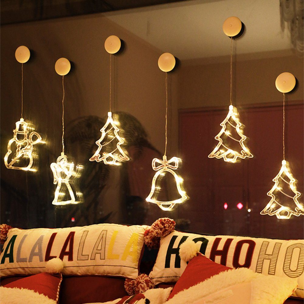 Sunicol LED-Lichterkette Weihnachten Warmweiß,Batteriebetriebene, Hochzeit Weihnachtsmann LED Saugnapf, Balkon, mit Lichter, Hängendes Lichtervorhang Decor, für Party Fensterdeko