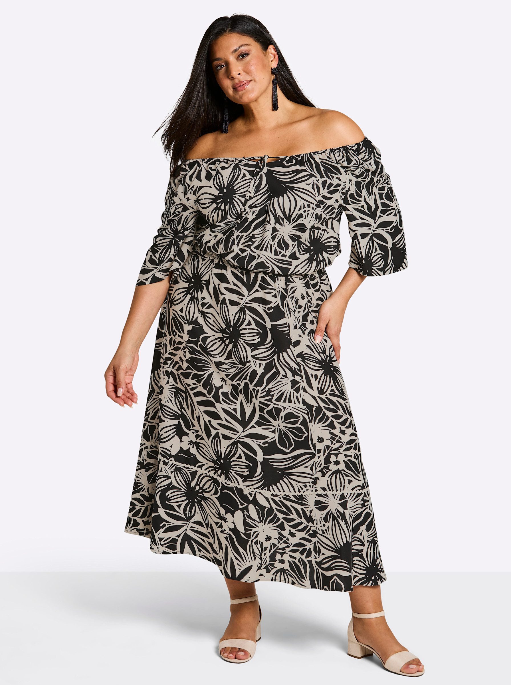 Sheego Strandkleid Maxikleid Kurzarm