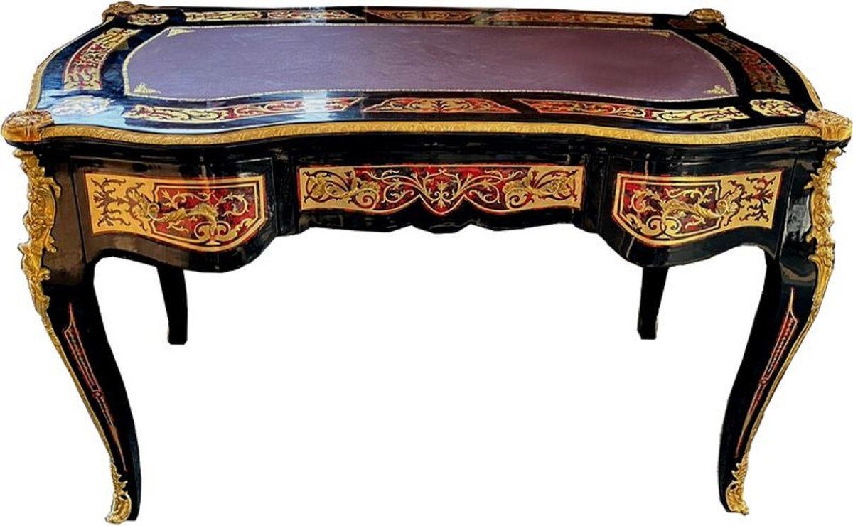 Casa Padrino Schreibtisch Möbel / Rot 3 Barock Schreibtisch Sekretär Gold Boulle Schwarz Stil im / Handgefertigter Stil Antik mit Schubladen - französischen Barock - Büro