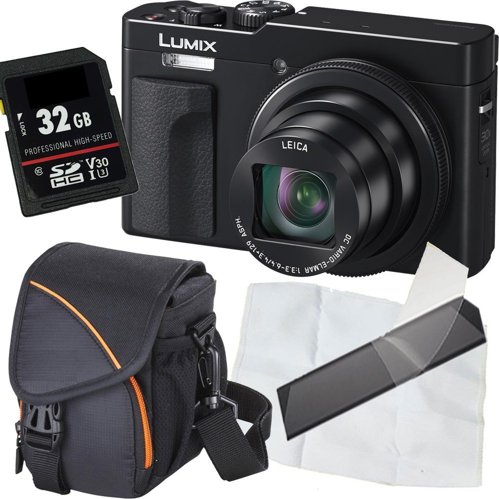 Panasonic DC-TZ99 schwarz Digitalkamera Set Angebot Kompaktkamera (inkl. Tasche, Karte, Mikrofasertuch, Display-Schutzfolie)