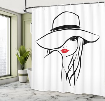 Abakuhaus Duschvorhang Moderner Digitaldruck mit 12 Haken auf Stoff Wasser Resistent Breite 175 cm, Höhe 180 cm, Lippen Mädchen tragen einen großen Schlapphut