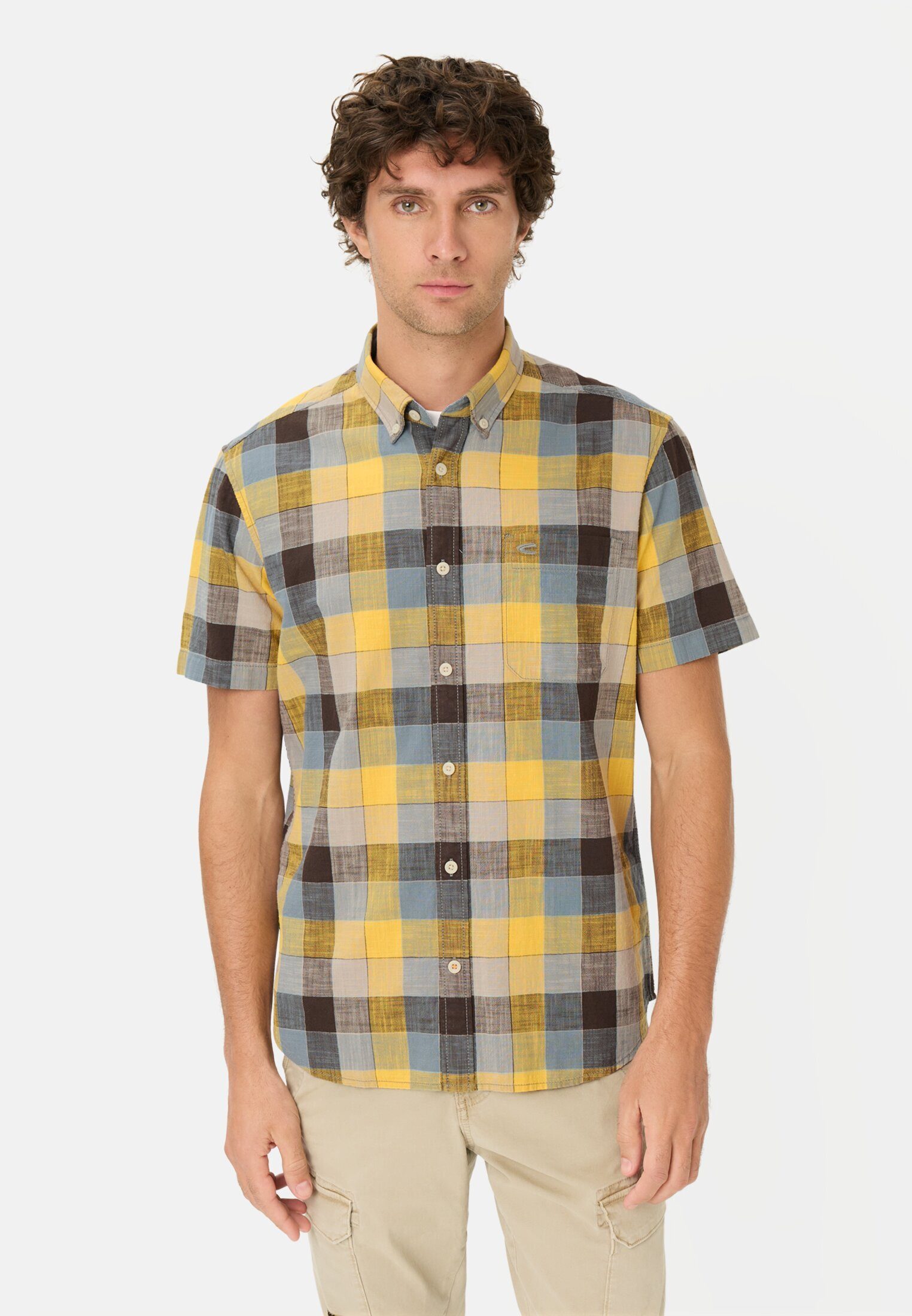 camel active Kurzarmhemd Karohemd aus reiner Baumwolle Kurzarm Button-Down