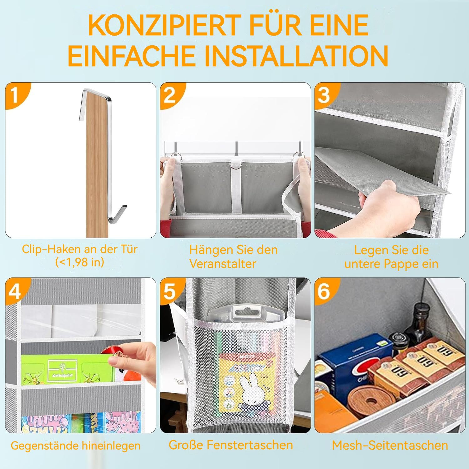 BlingBin Türregal Türorganizer Hängeorganizer mit 5 Fächern, Türregal zum Einhängen, 1er Set 1-tlg., Großer und Geräumiger Hängeorganizer für Viele Anwendungen – Bild 5 von 5