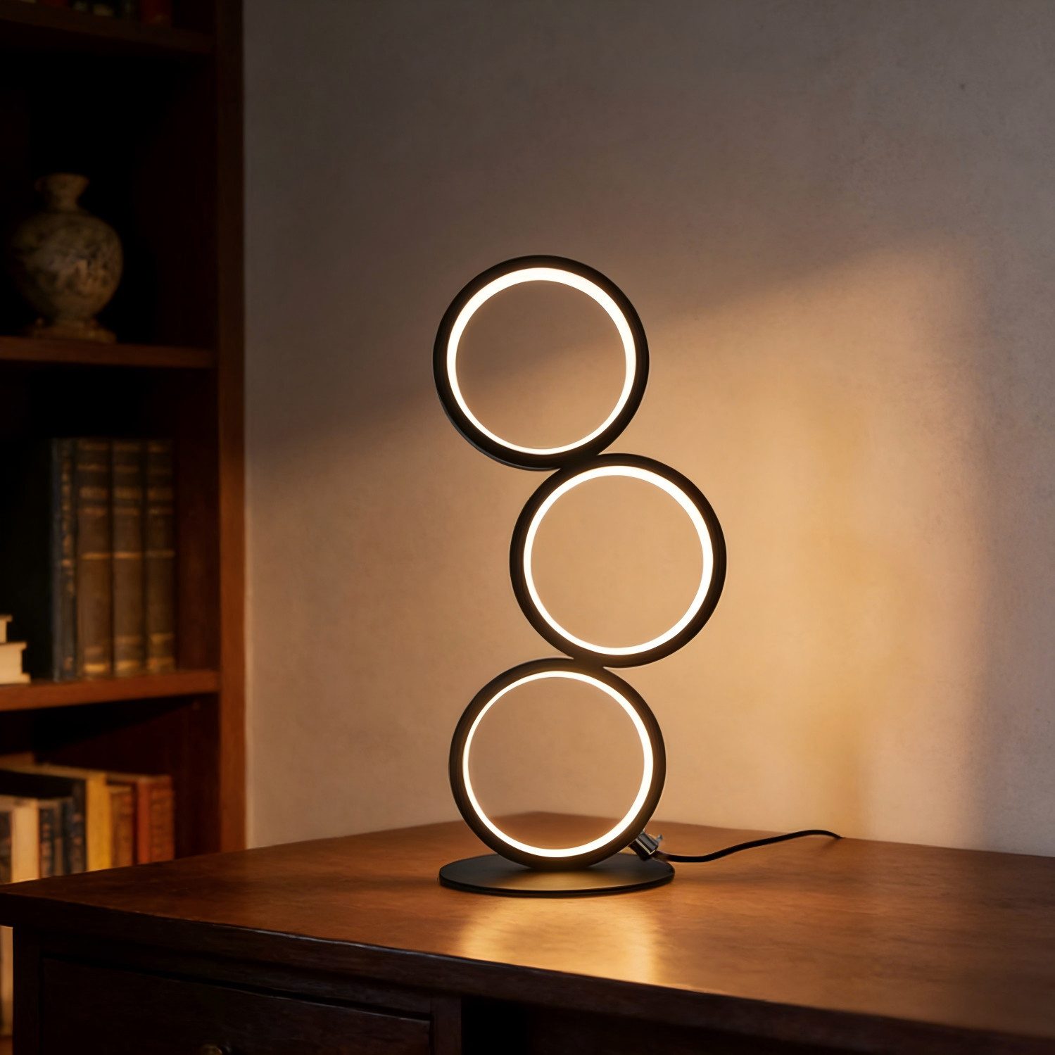 ZMH LED Nachttischlampe Schwarz Schreibtischlampe Ring Deko Schlafzimmer, Dimmfunktion, LED fest integriert, warmweiß-kaltweiß