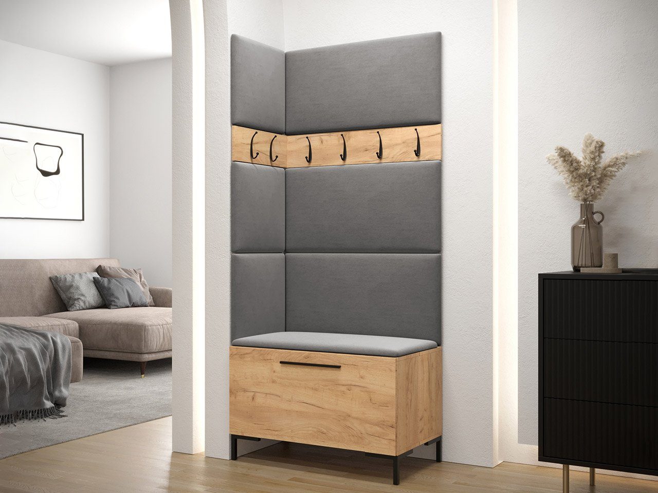 MIRJAN24 Шкафы-Set Zilion IV, (Komplett-Set, Schuhschrank, 2x Kleiderhakenbrett, Paneel 3x 42x42 und 4x 84x42), Auswahl aus Fronten und Polsterplatten