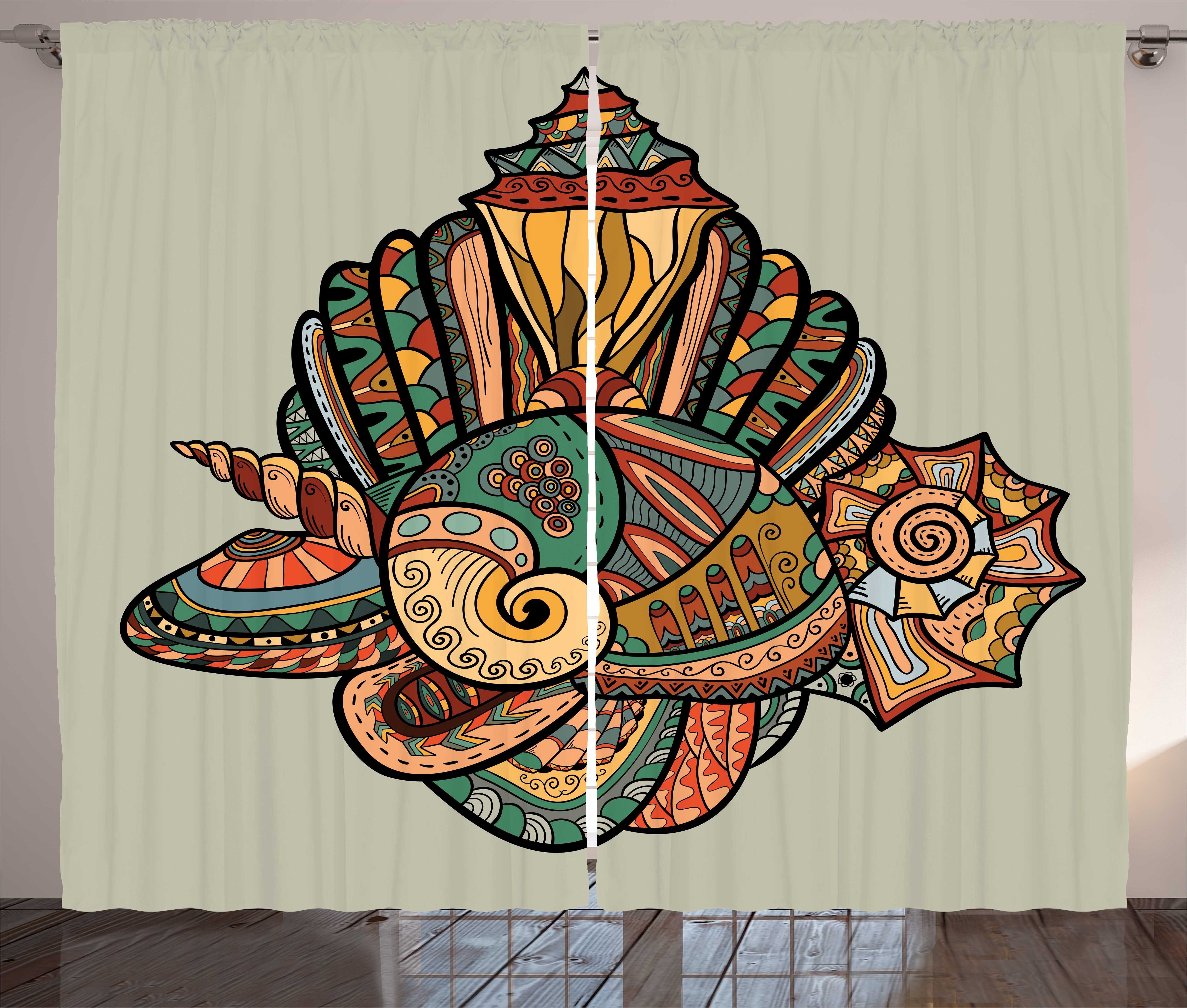 Haken, Schale Abstrakte Seashell-Kunst mit Kräuselband Schlaufen und Vorhang Schlafzimmer Gardine Abakuhaus,
