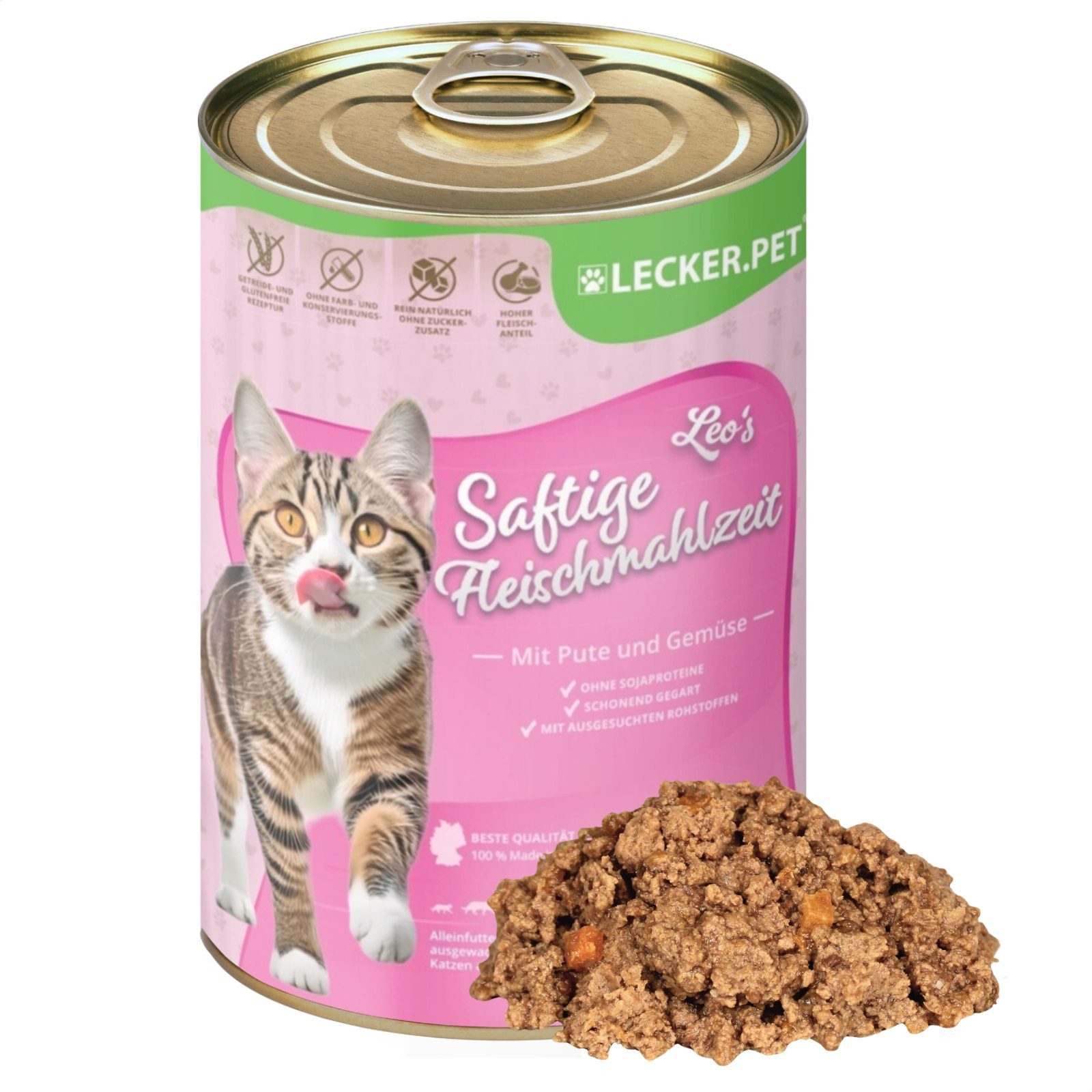 Lecker.Pet 6 x 400 g Lecker.Pet® Leo's Fleischmahlzeit Pute & Gemüse Влажный корм Pute, 6St.