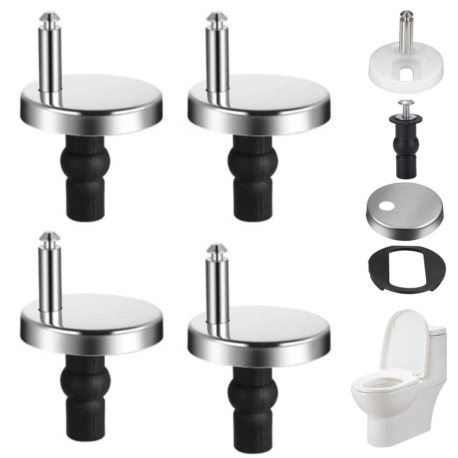 REDOM WC-Sitz 4er Toilettensitz Befestigung Ersatzset Toilettendeckel Scharnier (Universal Zubehör mit Gummistopfen, 4-St., aus Edelstahl), für WC Deckel Montage
