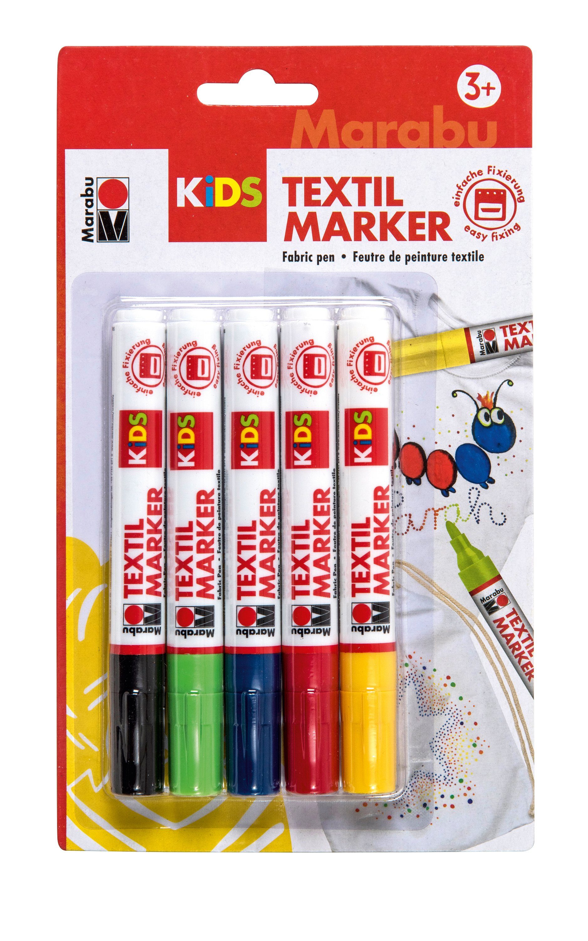 Marabu Marabu KIDS TEXTILMARKER, 5erSet, Perfekt für