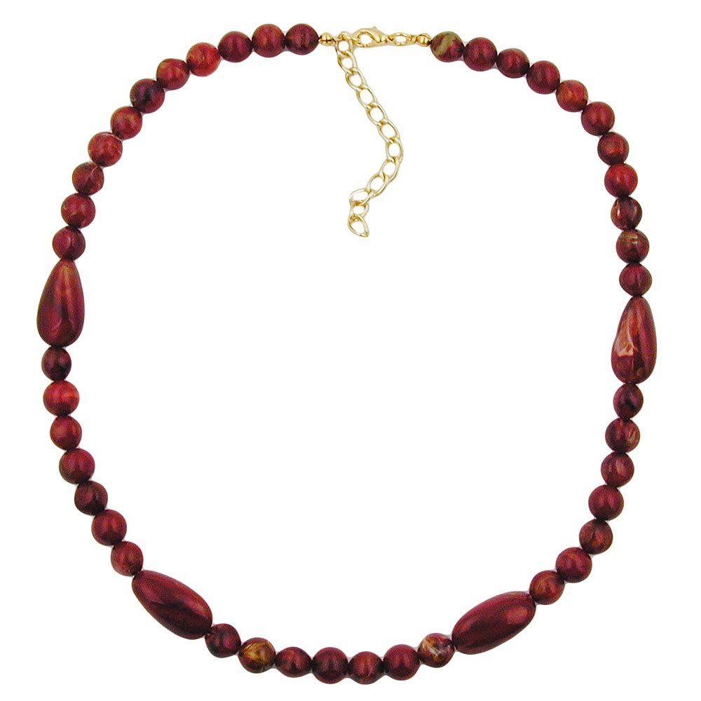 unbespielt Collier Kette Kunststoffperlen rot-marmoriert 45 cm mit Verlängerungskettchen, Modeschmuck für Damen