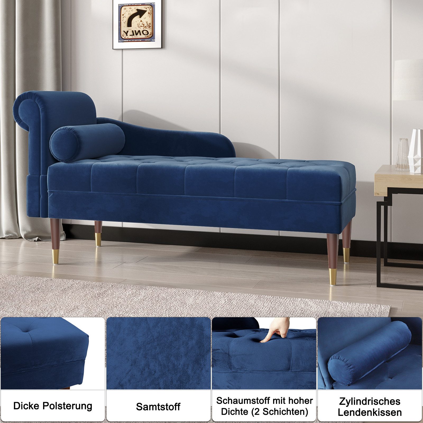 Vesgantti Chaiselongue Chaiselongue Smat Sofa mit Kissen werkzeuglose Montage für Wohnzimmer