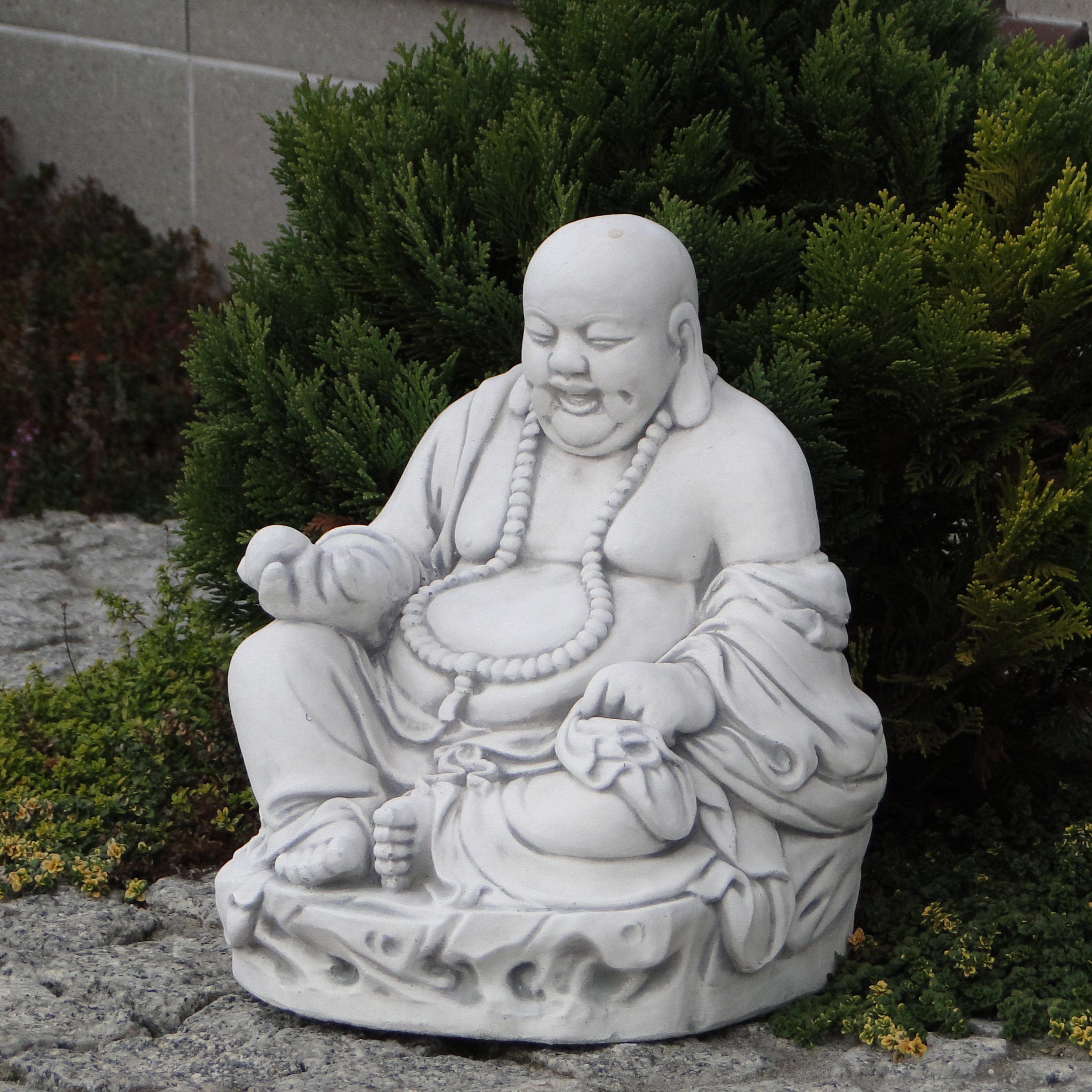 gartendekoparadies.de Gartenfigur Lachende Buddha Statue, Steinfigur, H. 28 cm, 15 kg, Frostsicher