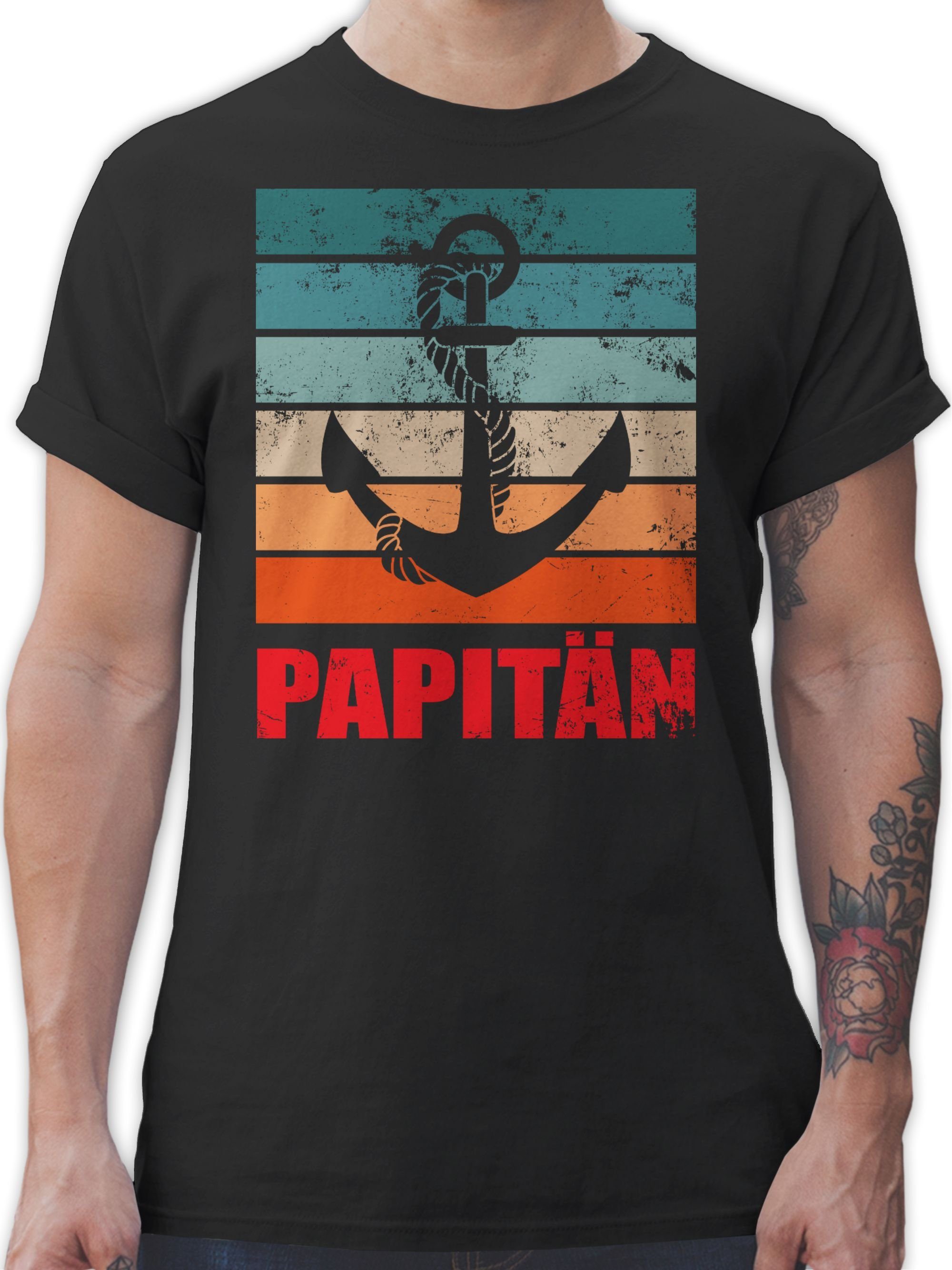 Shirtracer T-Shirt Papitän Papa Kapitän Geschenk für Bootsfahrer Vatertag Geschenk für Papa 02 Schwarz