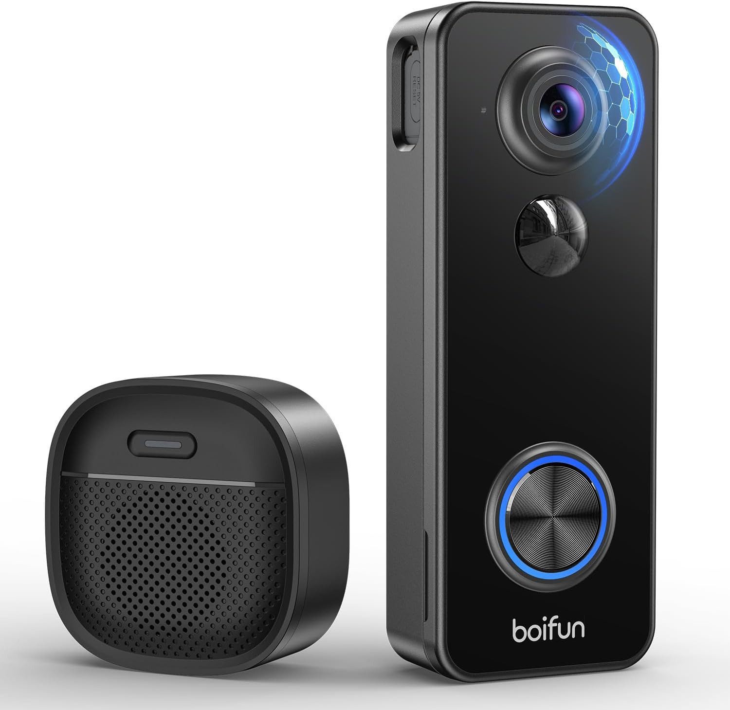 Boifun Smart Home Türklingel 2K Video türklingel mit kamera wlan akku mit 2,4GHz WLAN (Außenbereich, Aussen, außen, Kein Abonnement Erforderlich, Lange Akkulaufzeit, Doppelspeicher, 2K Video Türklingel, 180° Ultrabreiten Sichtfeld, 2-Wege-Audio, IP65 Schutzart,Kompatibel Mit Alexa, Nachtsicht infrarot)