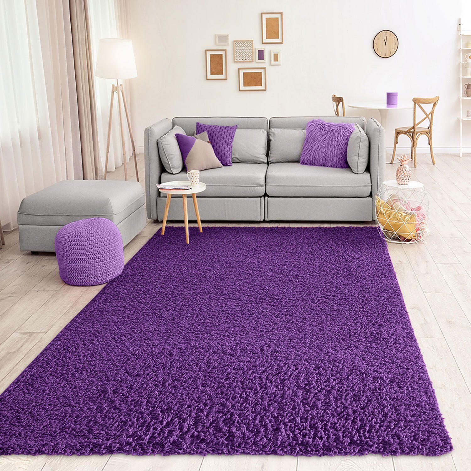 Hochflor-Teppich Prime Shaggy Hochflor Langflor Teppich Einfarbig Modern Lila, Vimoda, Rechteckig