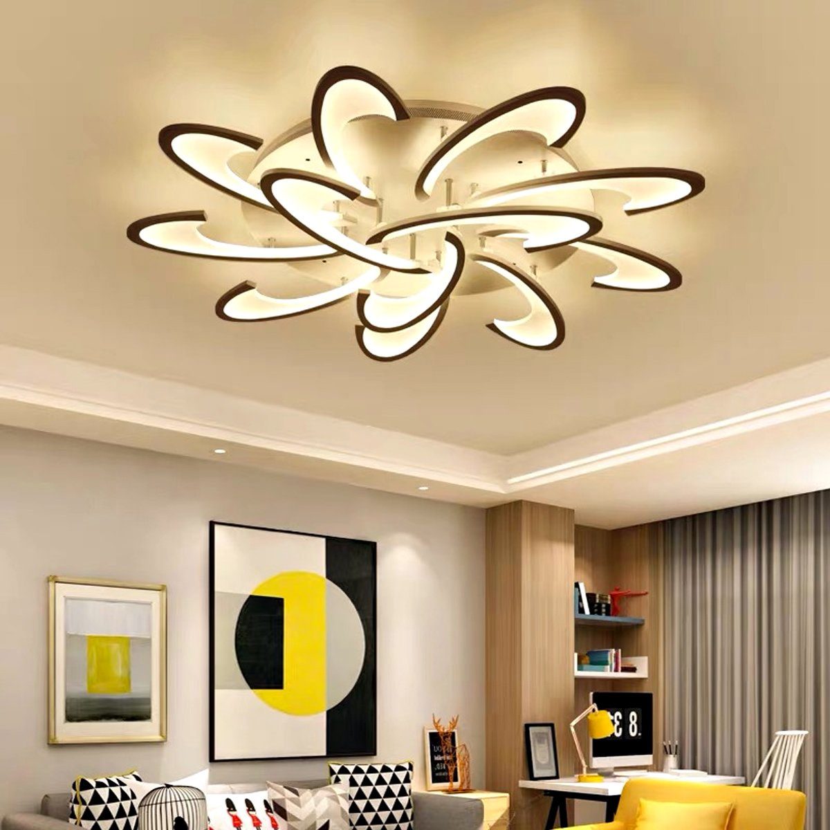 oyajia Deckenleuchte 120W Modern LED Deckenleuchte 96cm, 7200LM Dimmbar mit Fernbedienung, LED fest integriert, warmweiß kaltweiß neutralweiß, Blumenförmiges De – Bild 2 von 5